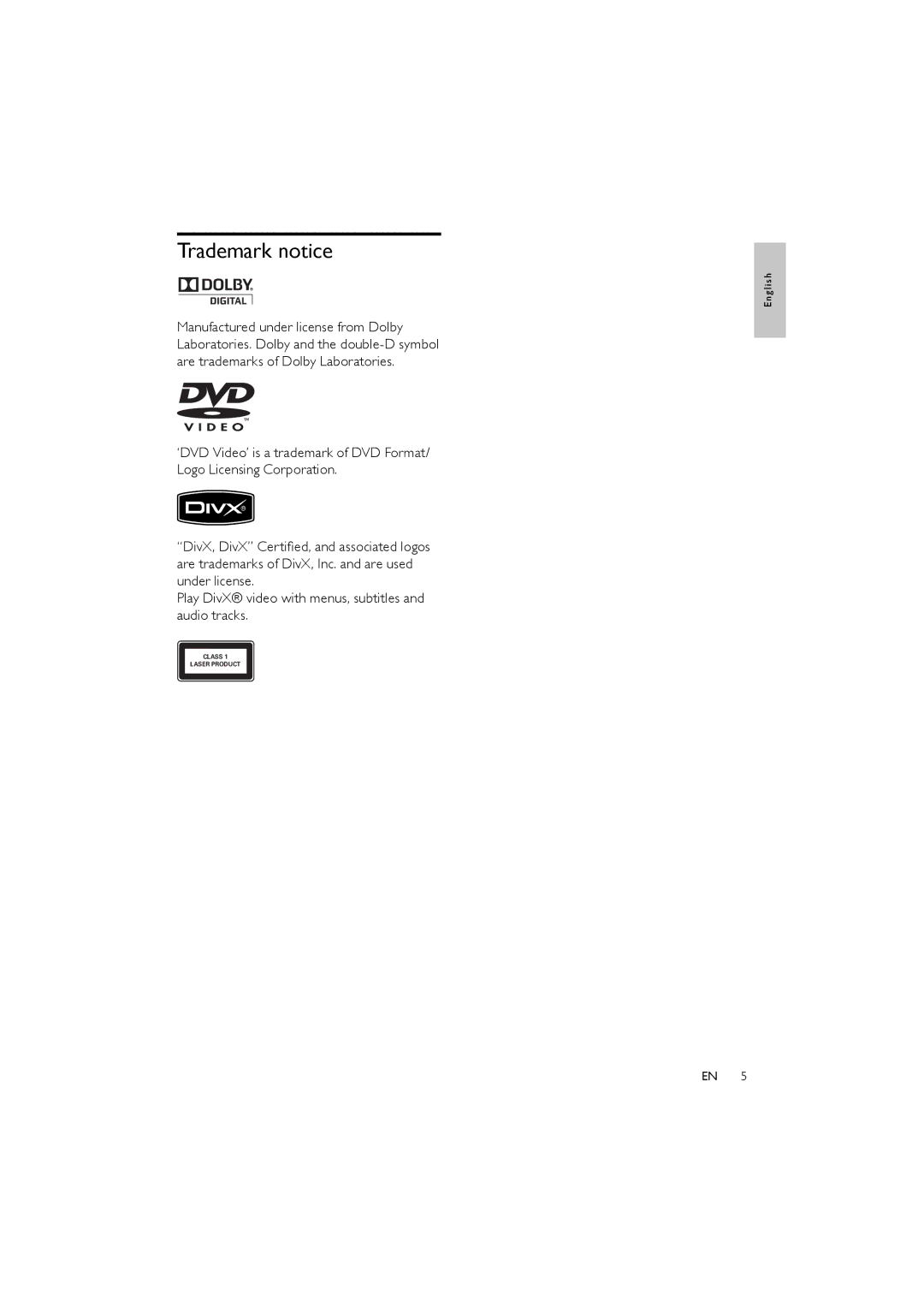 Philips DVP3111/51 user manual Trademark notice 