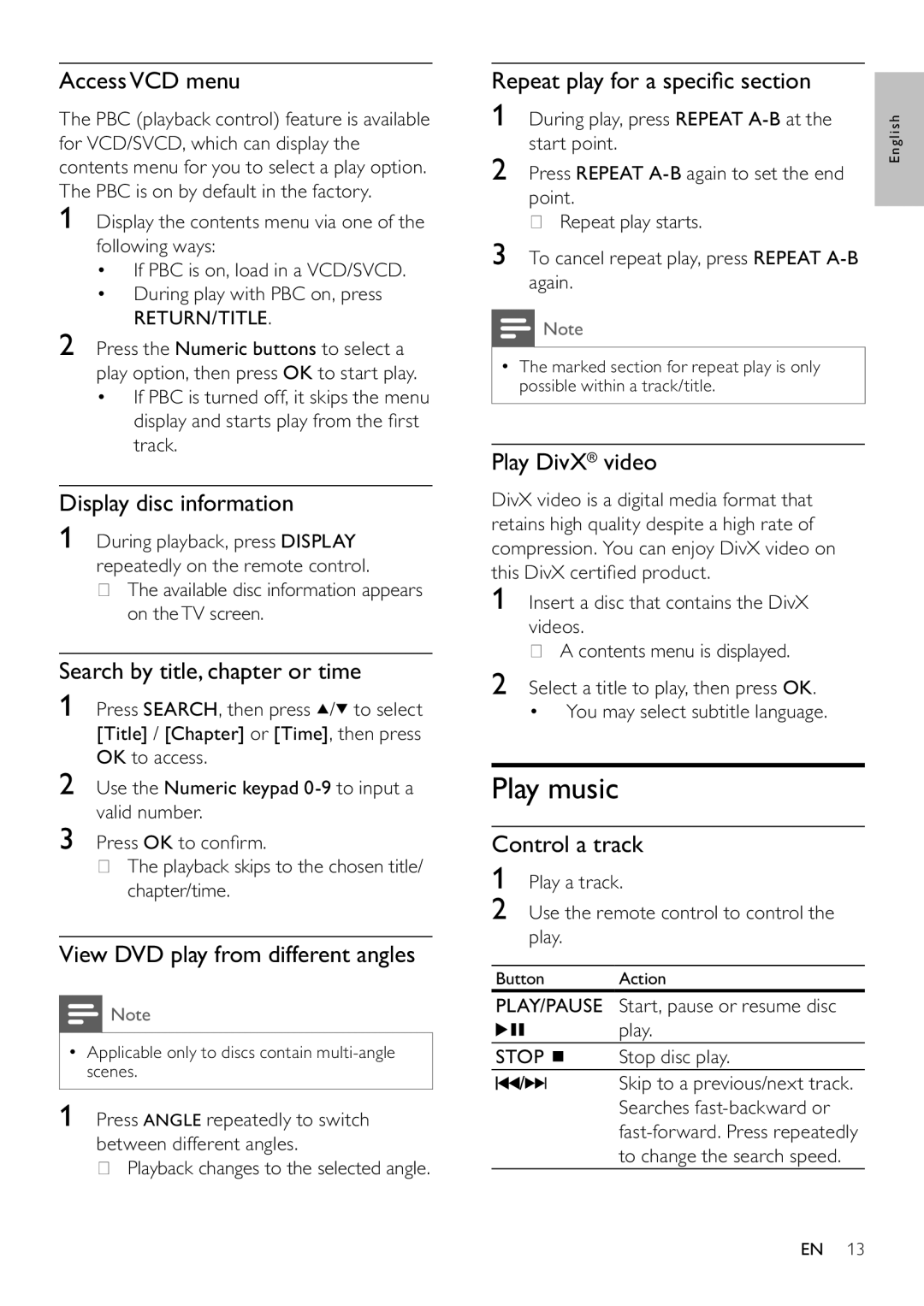 Philips DVP3111/55 user manual Play music 