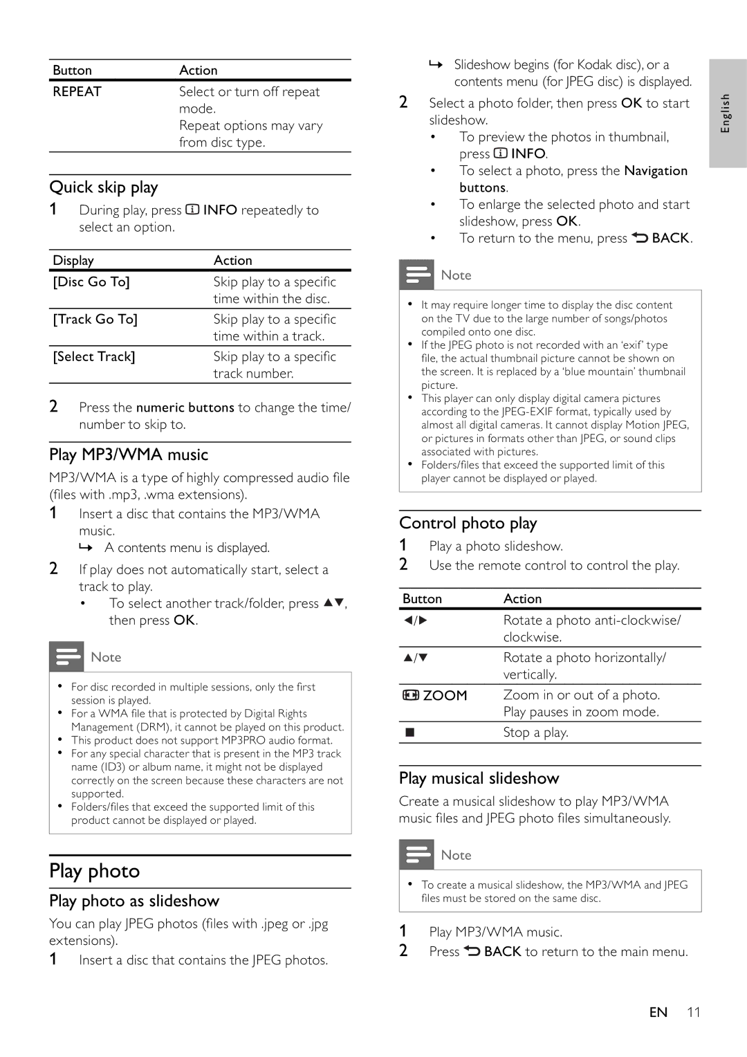 Philips DVP3111/79 user manual Play photo 