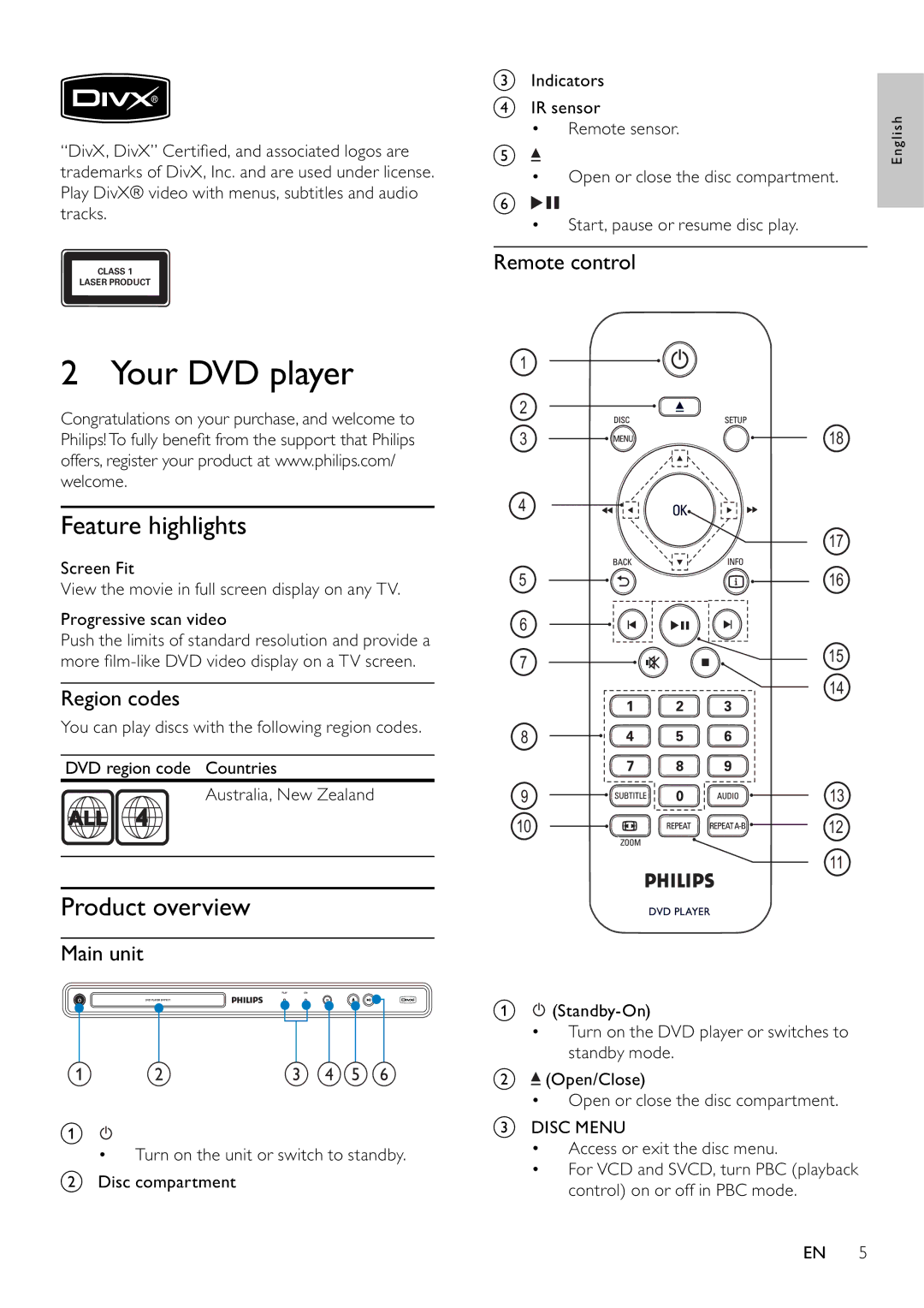 Philips DVP3111/79 user manual Your DVD player, Feature highlights, Product overview 