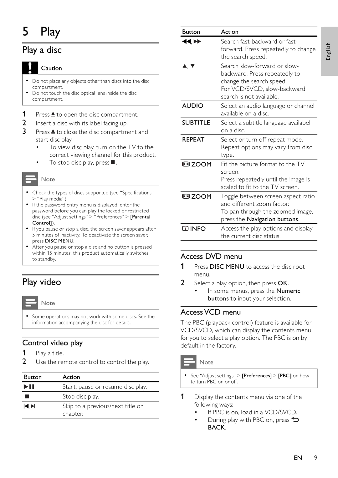 Philips DVP3111/79 user manual Play a disc, Play video 