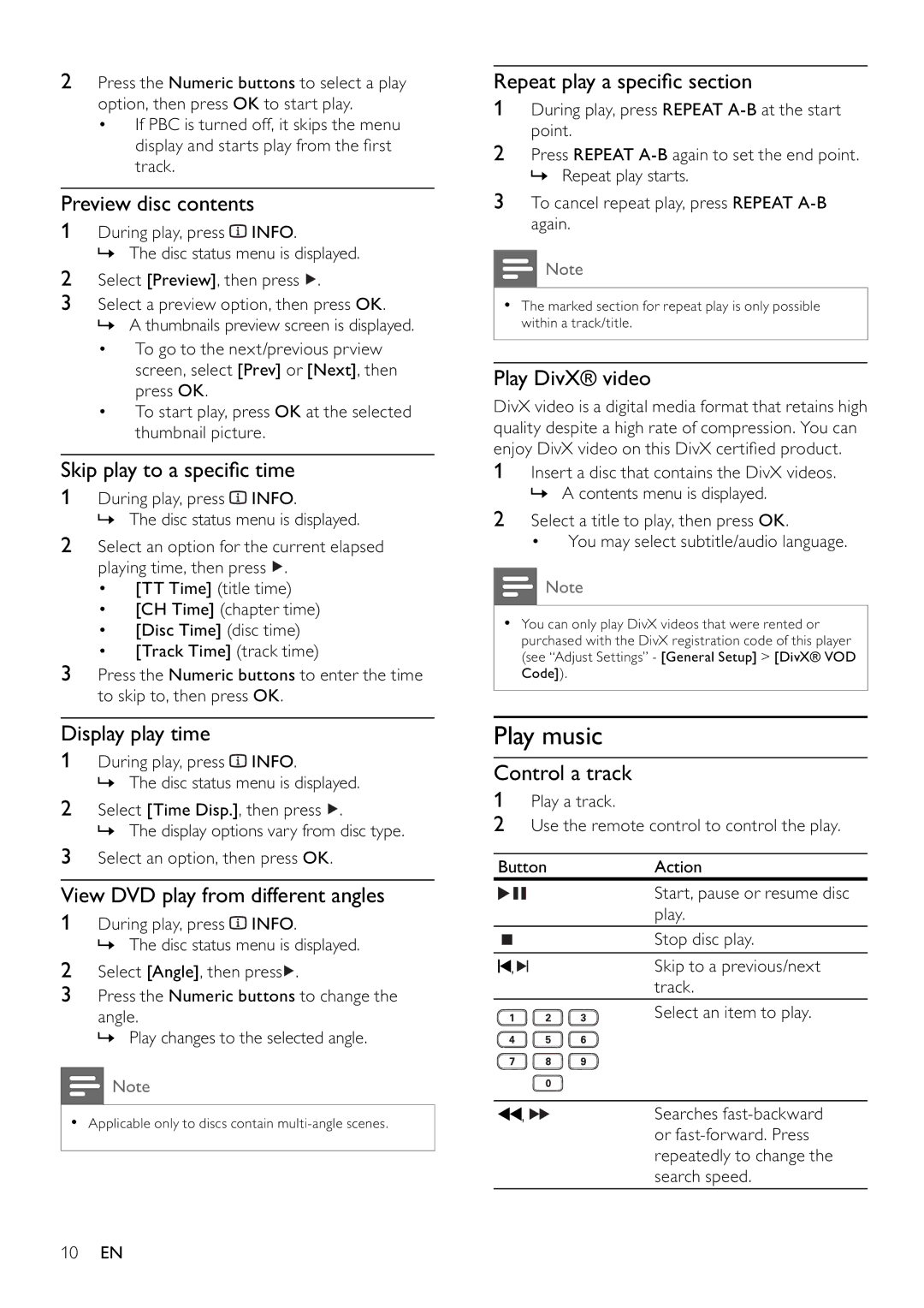 Philips DVP3111/79 user manual Play music 