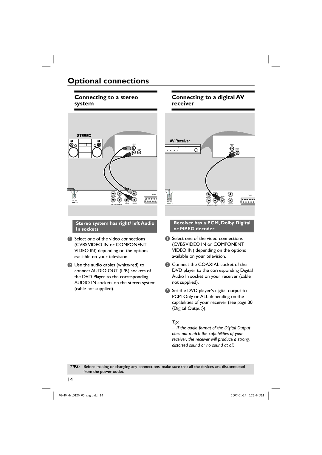 Philips DVP3120/05B user manual Optional connections 