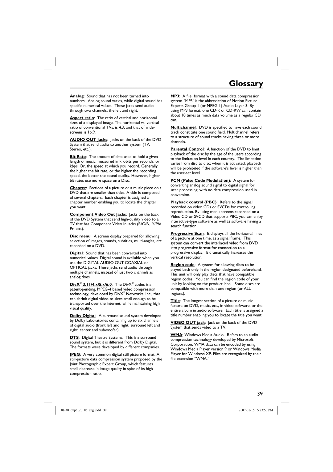 Philips DVP3120/05B user manual Glossary 