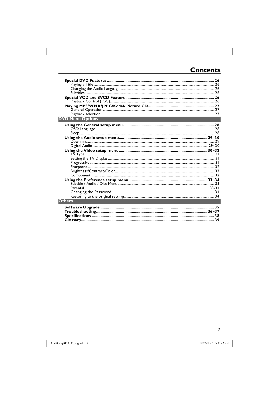 Philips DVP3120/05B user manual DVD Menu Options, Others 