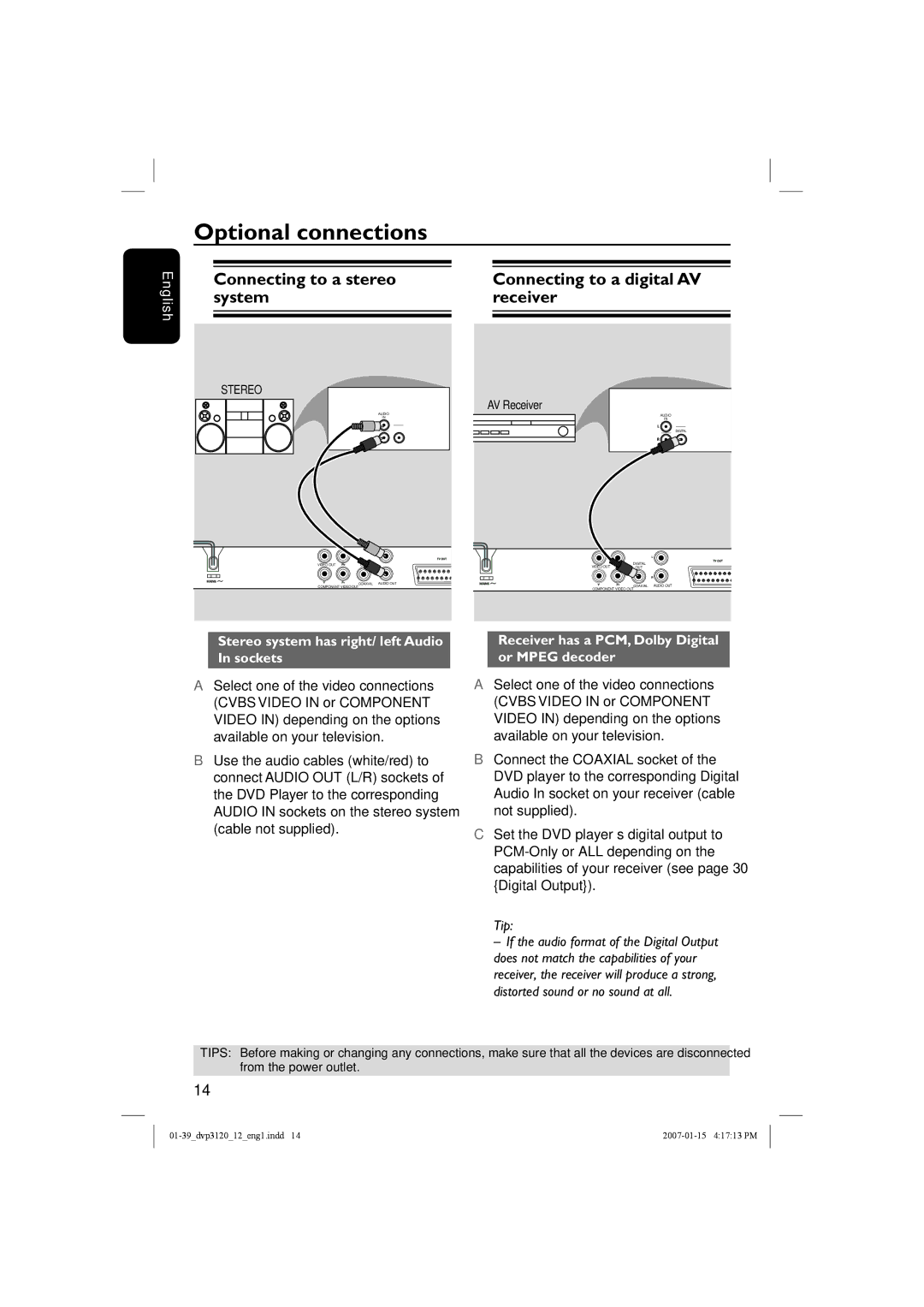 Philips DVP3120/12 user manual Optional connections 