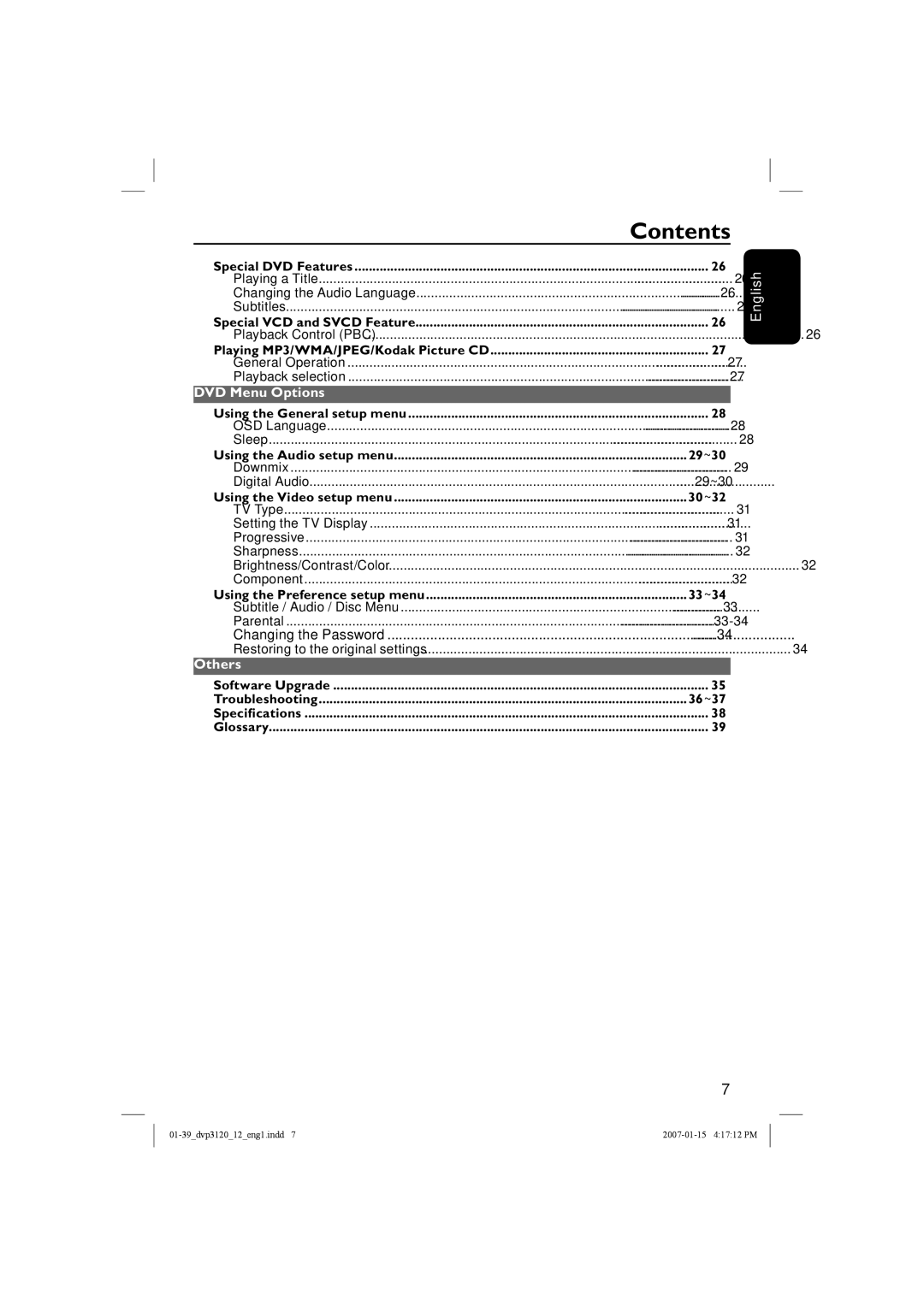 Philips DVP3120/12 user manual DVD Menu Options, Others 