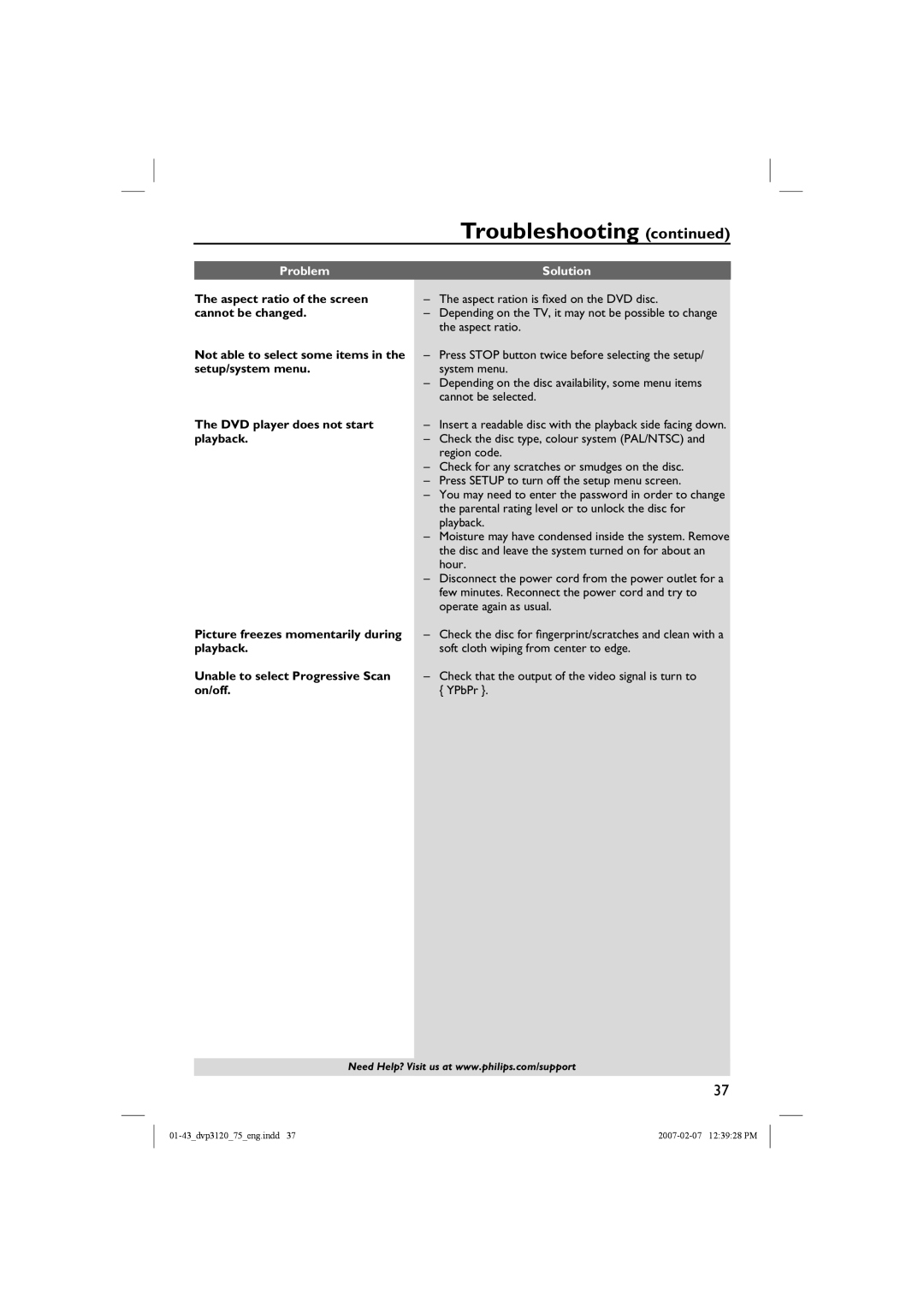 Philips DVP3120/75 user manual Picture freezes momentarily during 