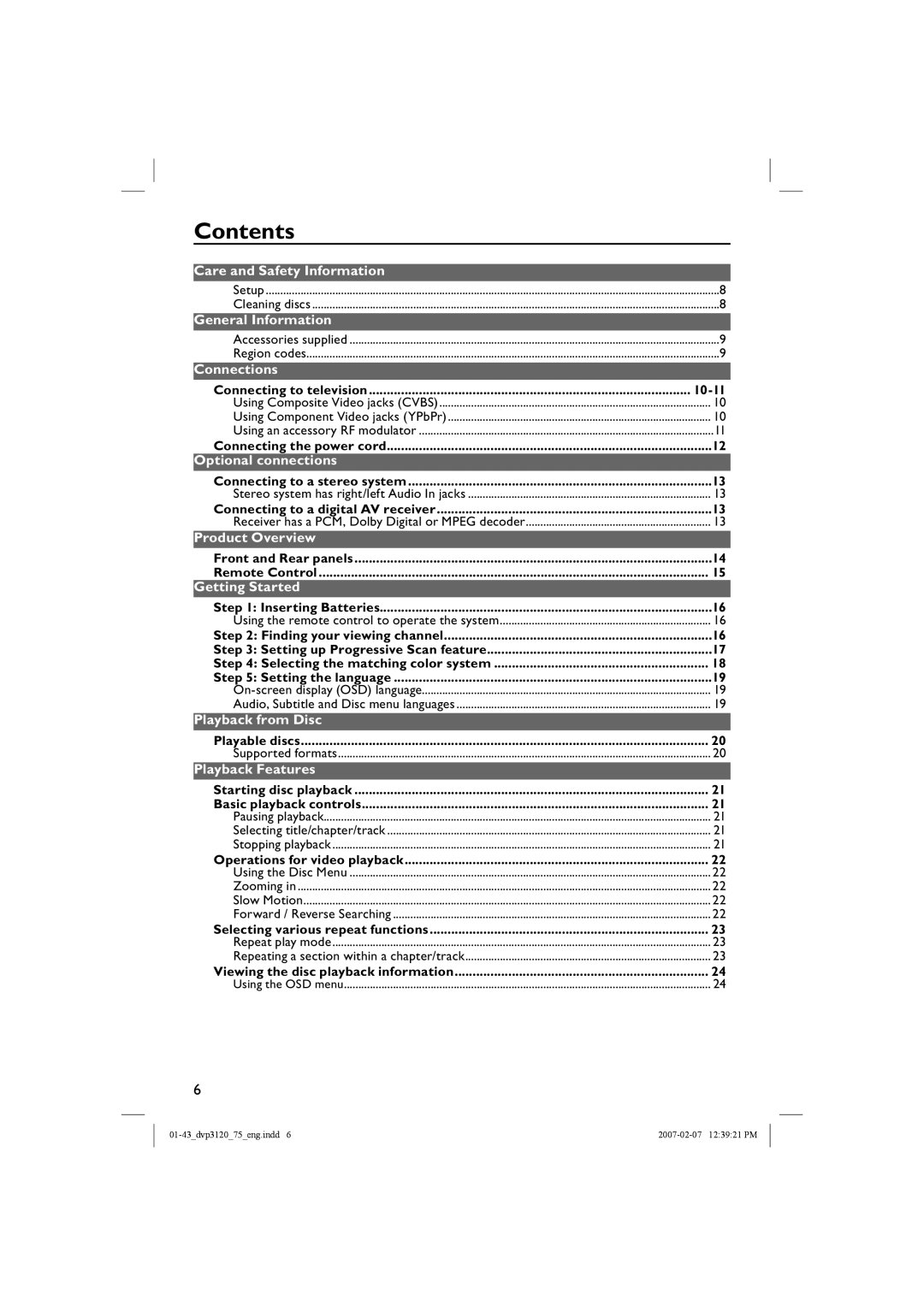 Philips DVP3120/75 user manual Contents 