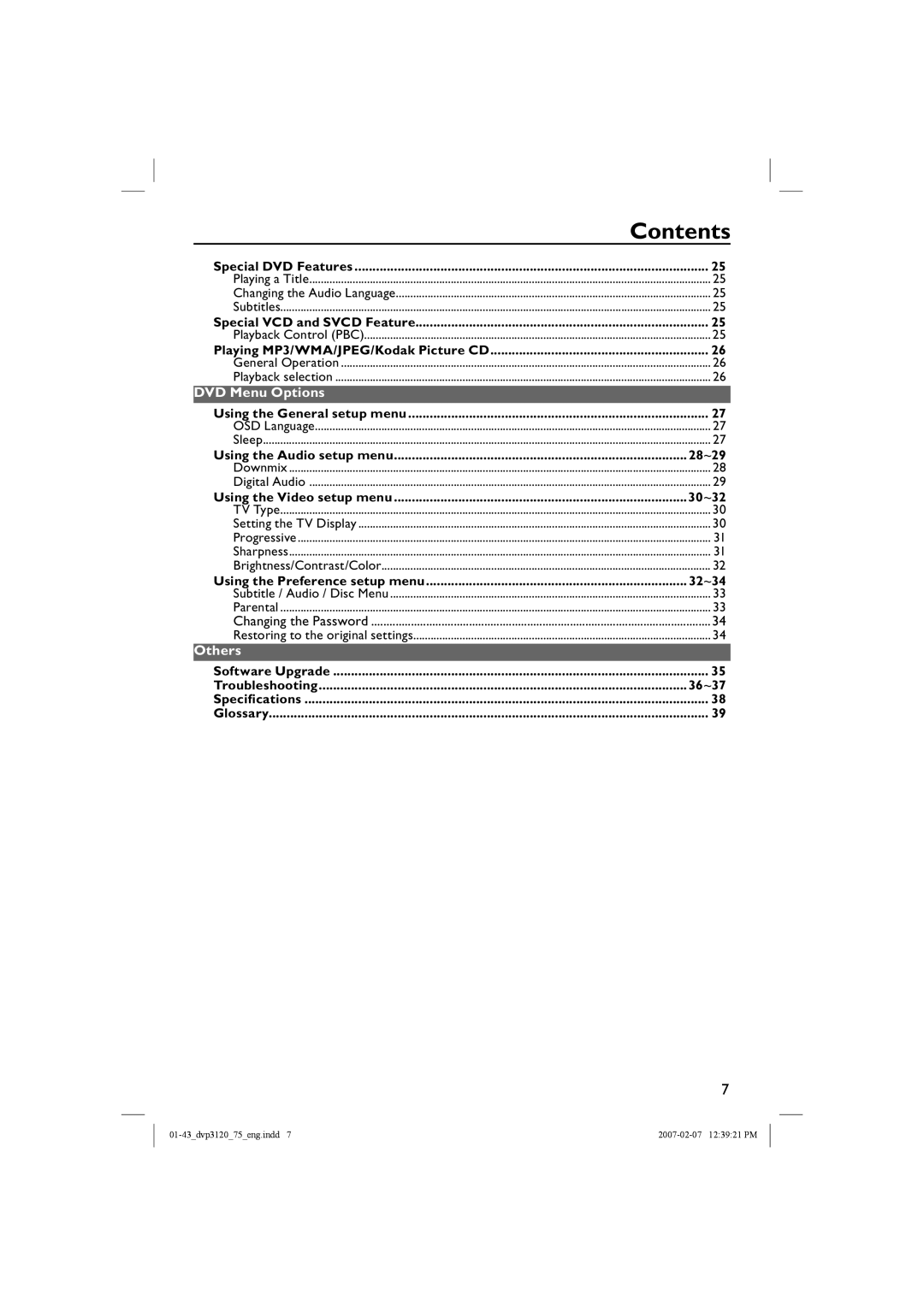 Philips DVP3120/75 user manual DVD Menu Options, Others 