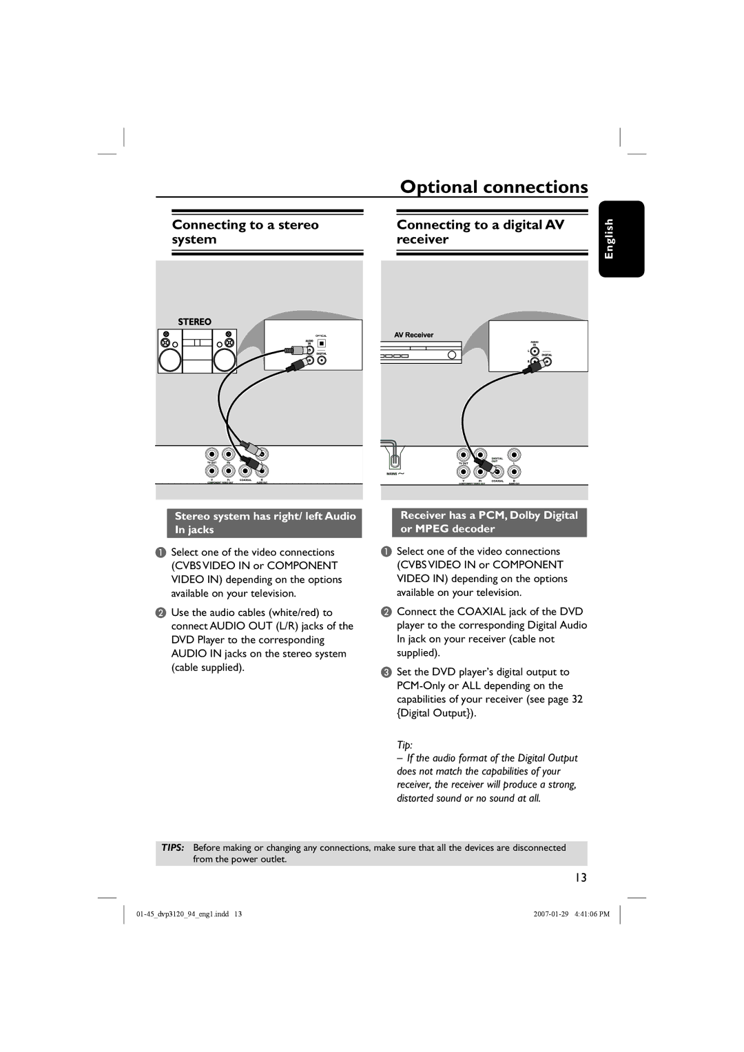 Philips DVP3120X/94, DVP3120/94 user manual Optional connections 