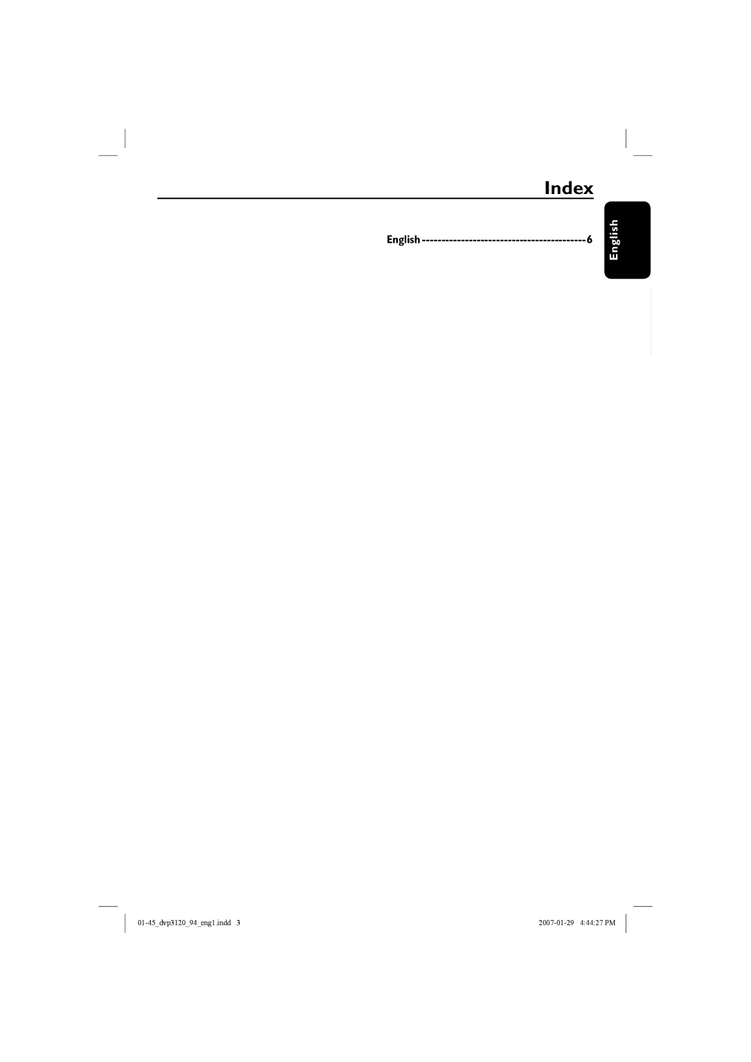 Philips DVP3120X/94, DVP3120/94 user manual Index, Português Español English 