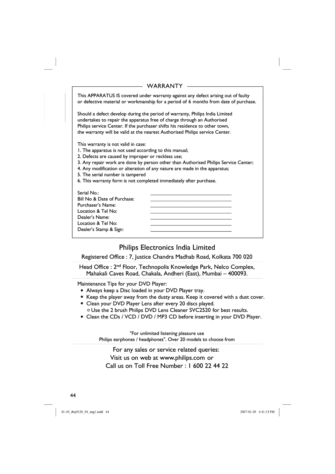 Philips DVP3120/94, DVP3120X/94 user manual English 