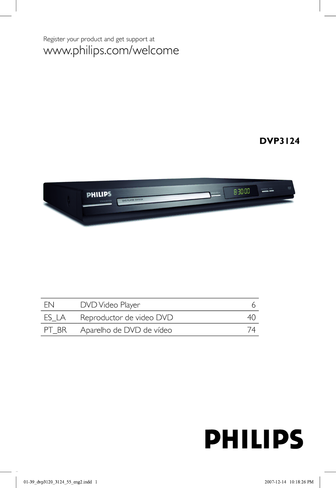 Philips DVP3124/55 manual Register your product and get support at 