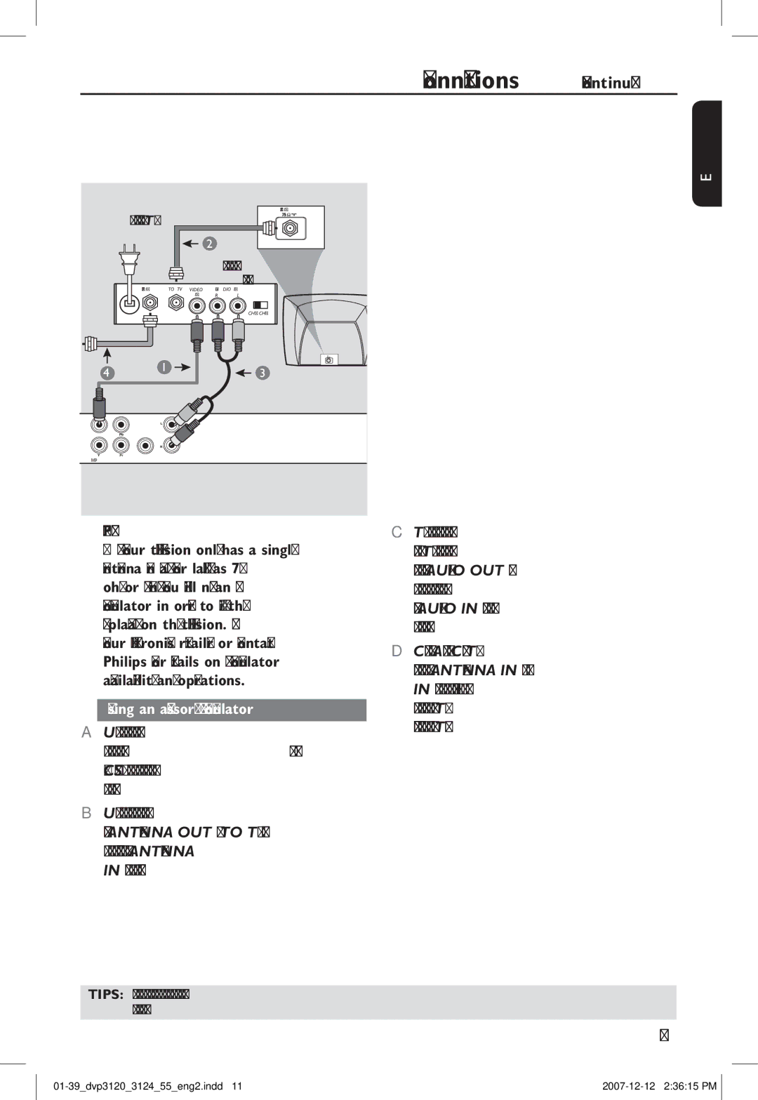 Philips DVP3124/55 manual Using an accessory RF modulator 