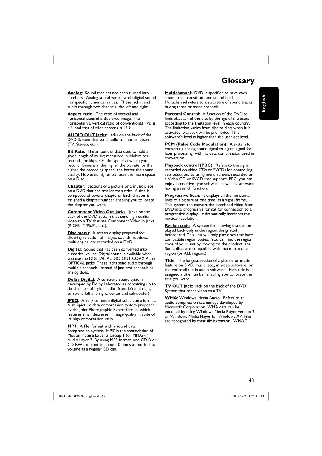 Philips DVP3126/98 user manual Glossary 