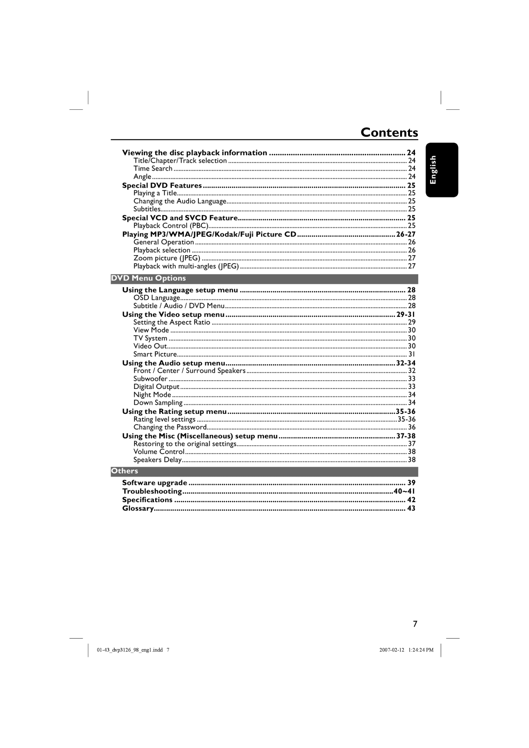 Philips DVP3126/98 user manual DVD Menu Options, Others 