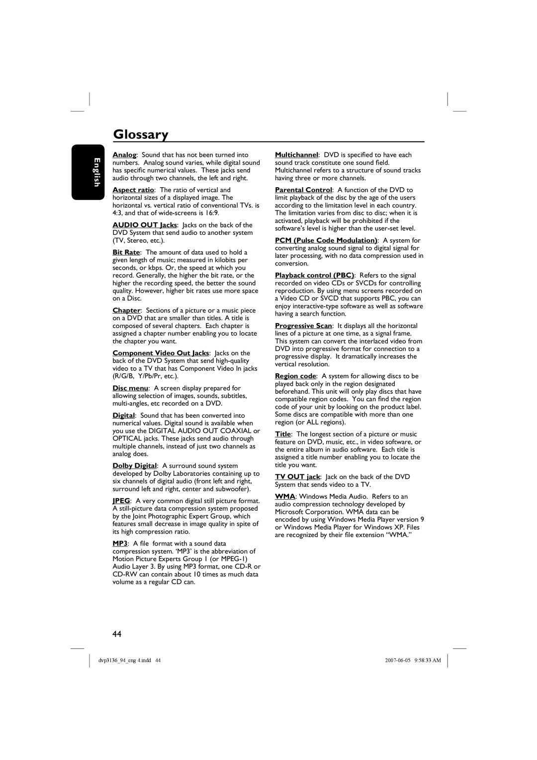 Philips SL-0721/94-2, DVP3136/94 user manual Glossary 