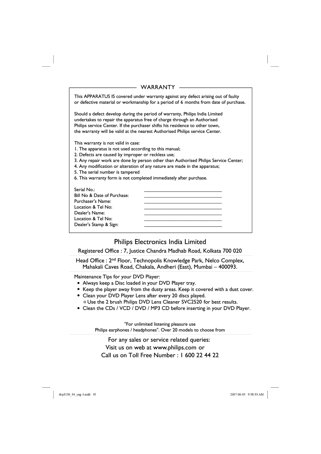 Philips DVP3136/94, SL-0721/94-2 user manual Dvp313694eng 4.indd 2007-06-05 95833 AM 