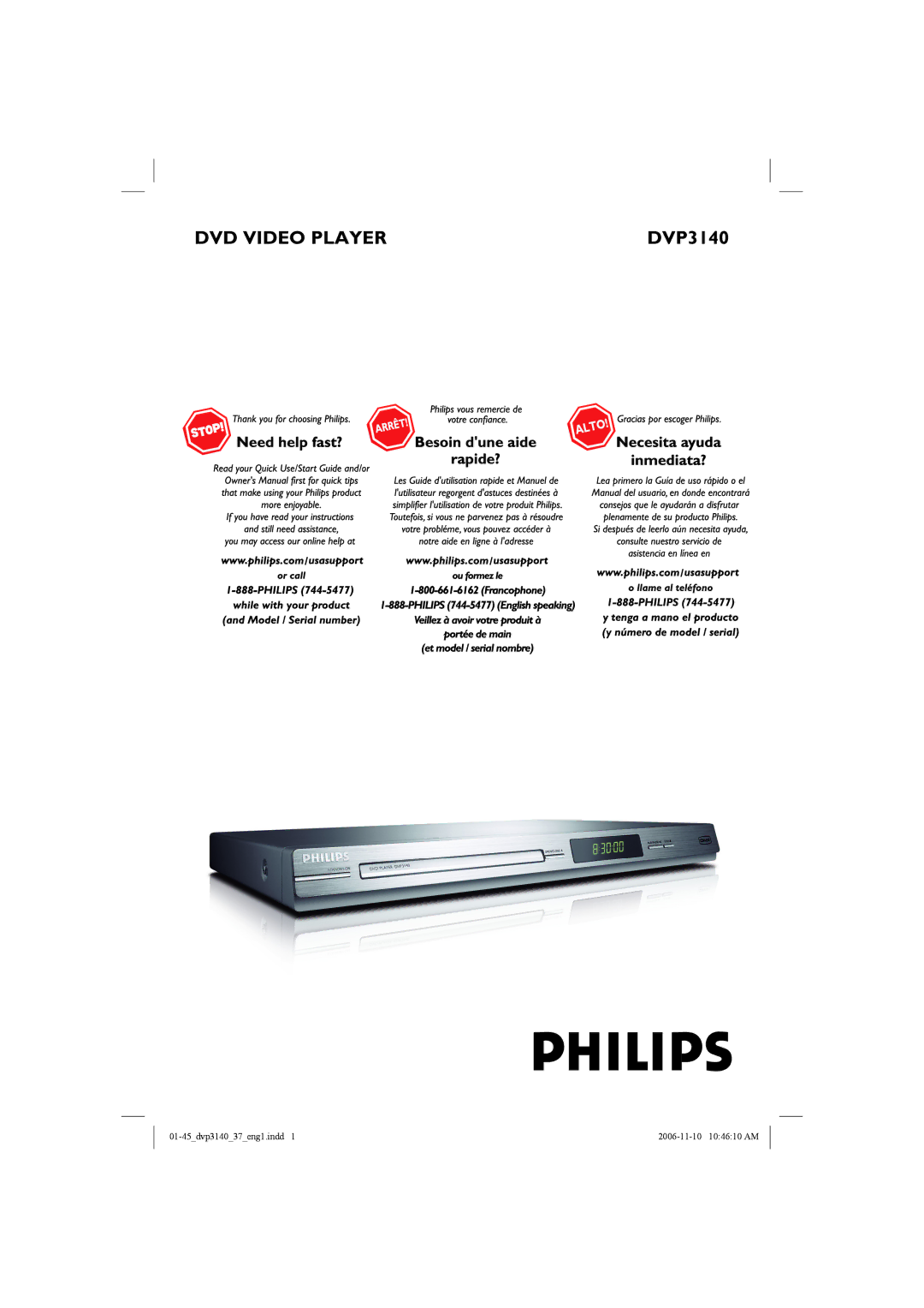 Philips DVP3140 manual DVD Video Player 