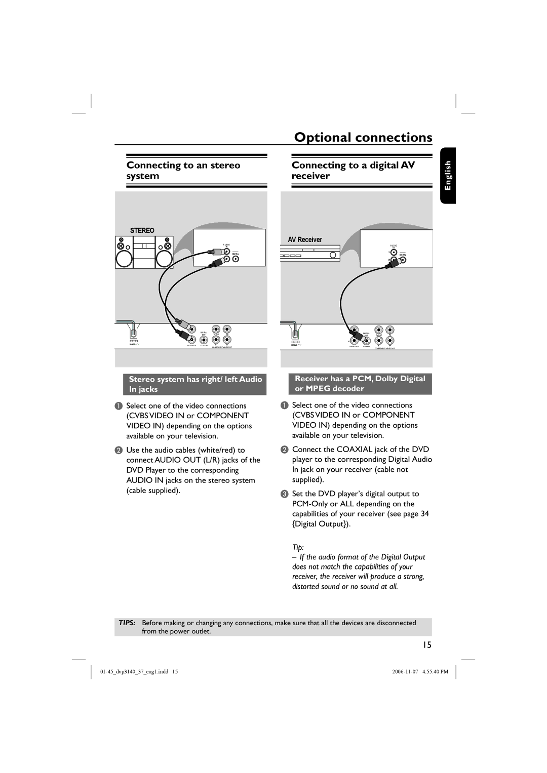 Philips DVP3140 manual Optional connections 