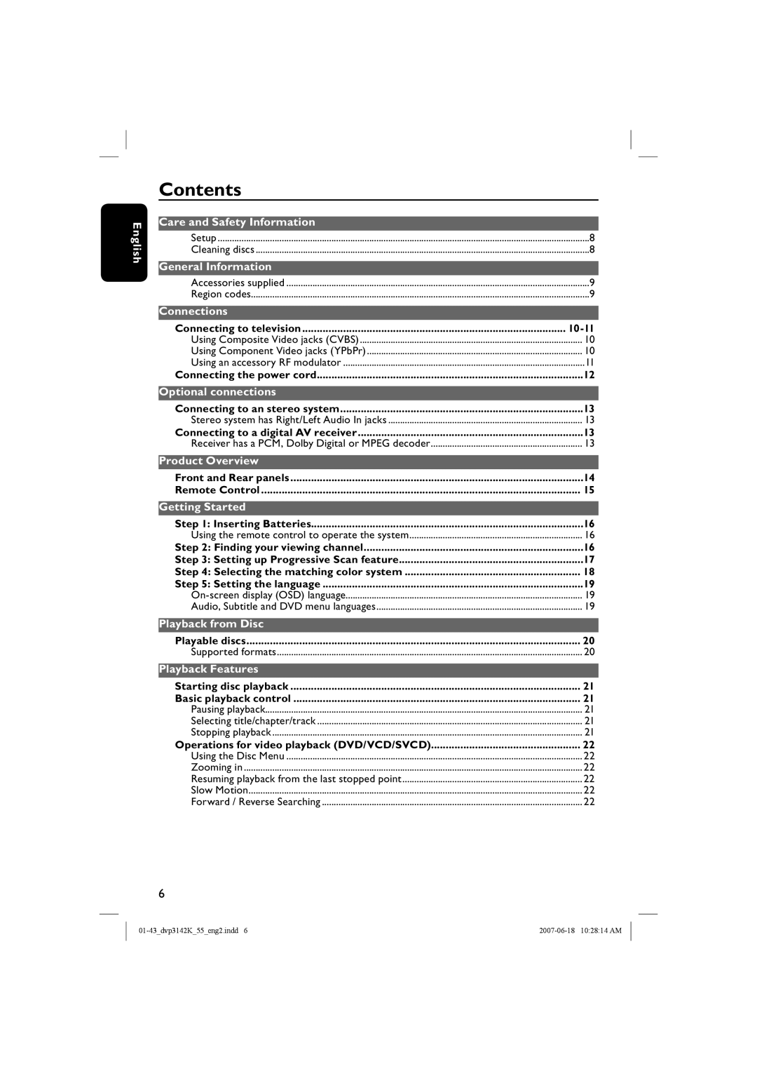 Philips DVP3144K, DVP3142KM/78 quick start Contents 