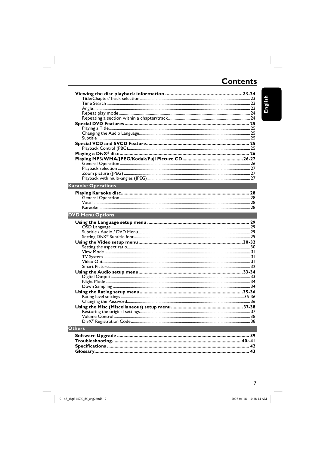 Philips DVP3144K, DVP3142KM/78 quick start 23-24, Karaoke Operations, DVD Menu Options, Others 