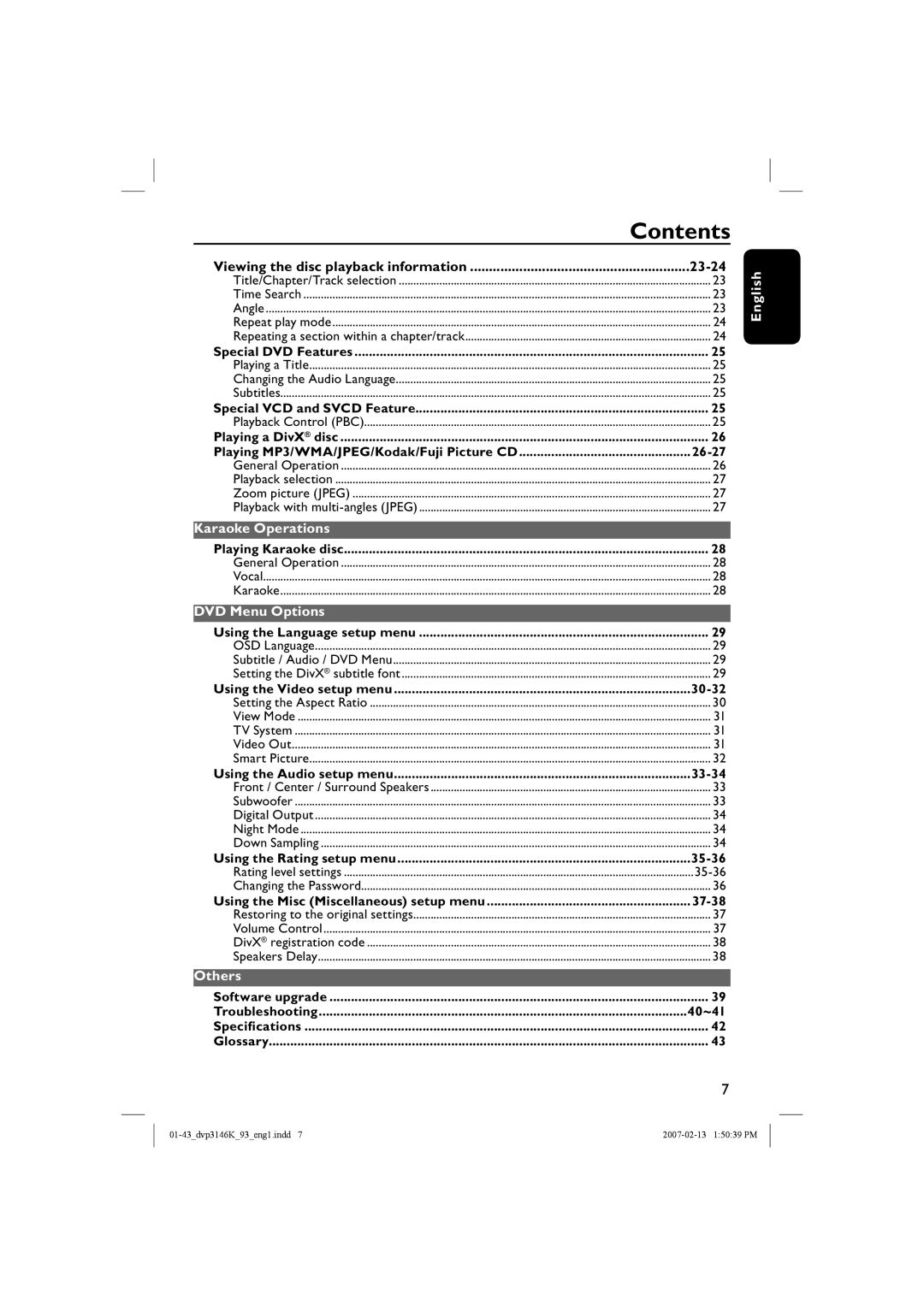 Philips DVP3146K/93 user manual 23-24, Karaoke Operations, DVD Menu Options, Others 