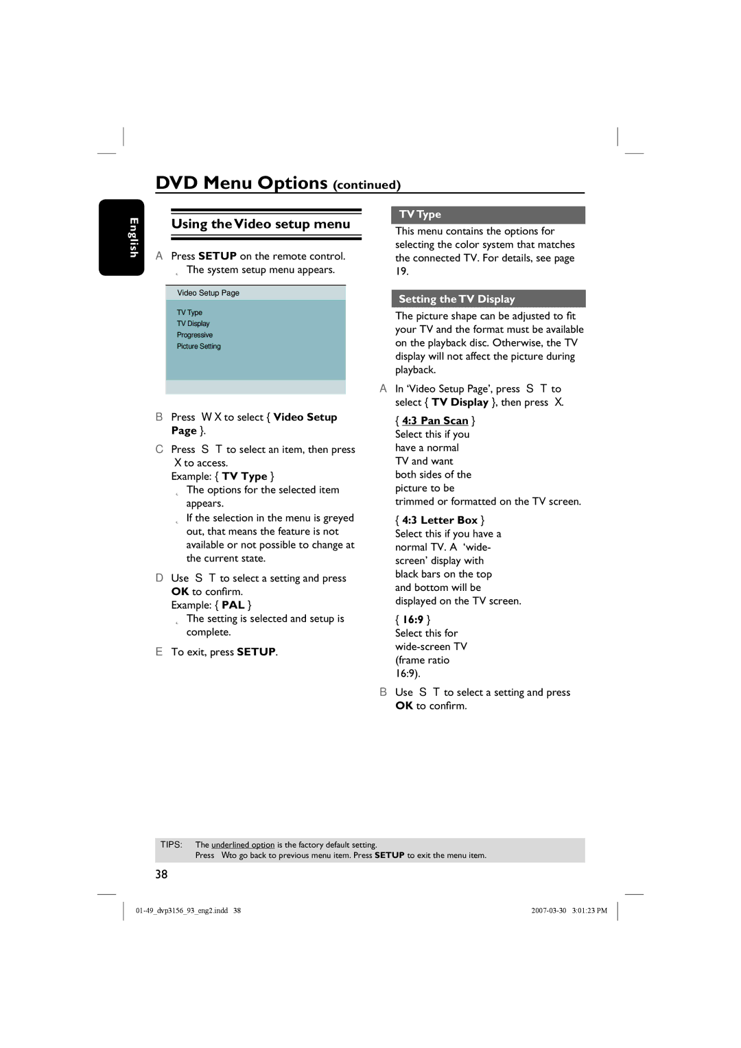 Philips DVP3156 Using the Video setup menu, TV Type, Setting the TV Display, Trimmed or formatted on the TV screen 