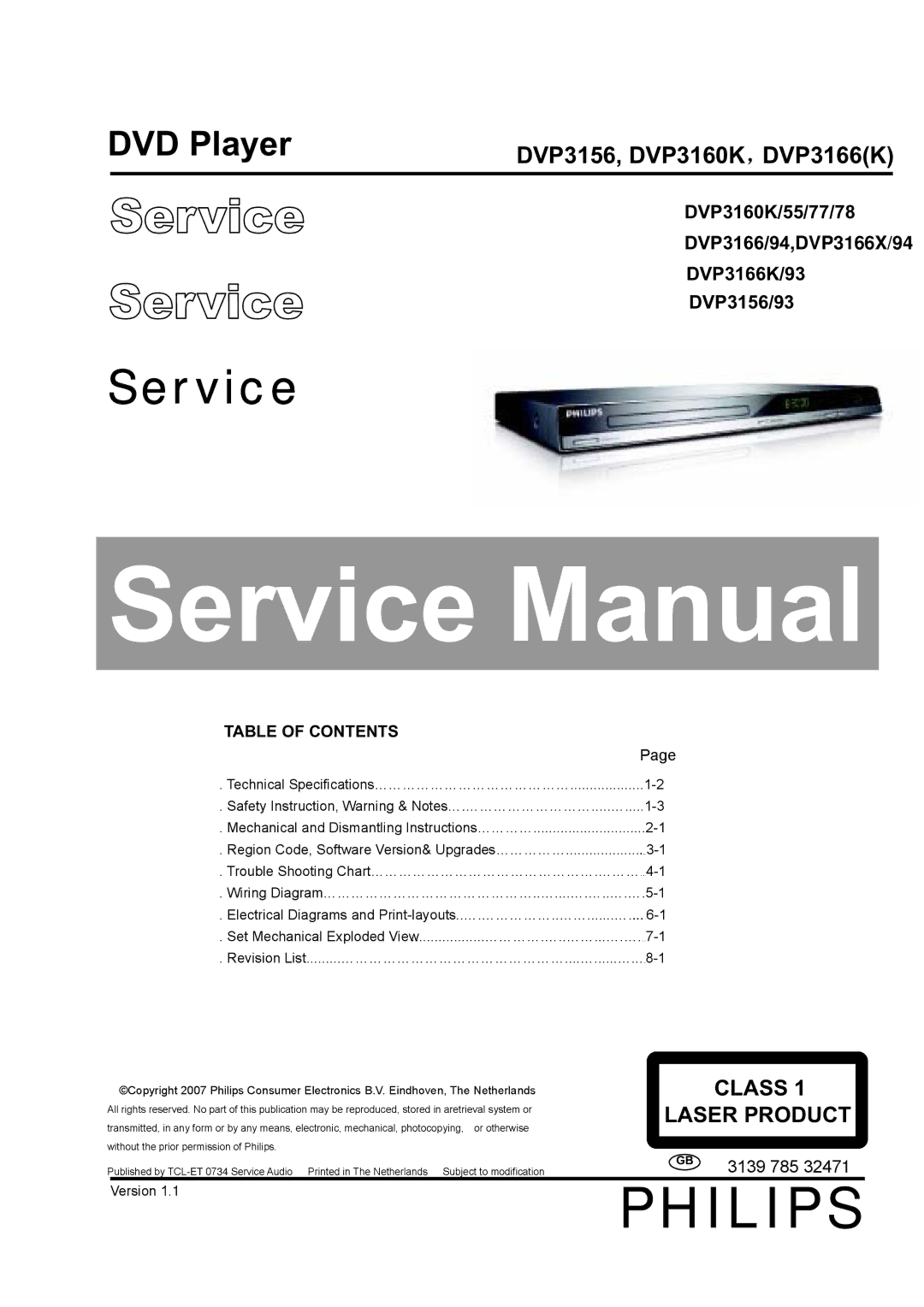 Philips DVP3156, DVP3160K, DVP3166(K) service manual Philips 