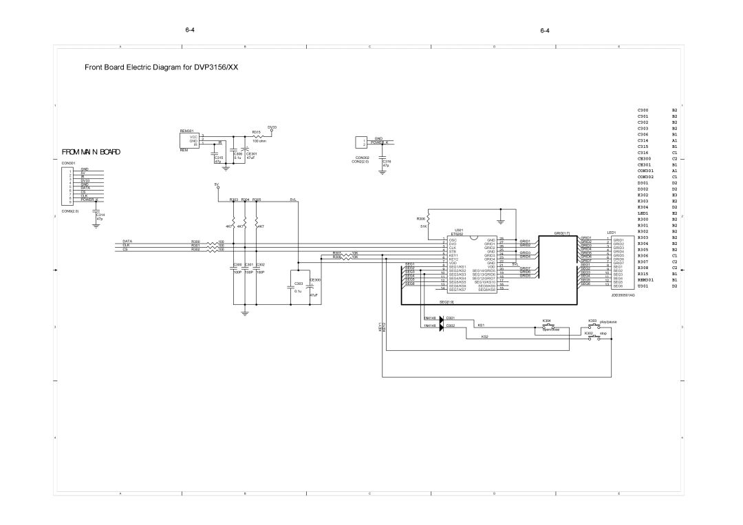 Philips DVP3160K, DVP3166(K) service manual Front Board Electric Diagram for DVP3156/XX 