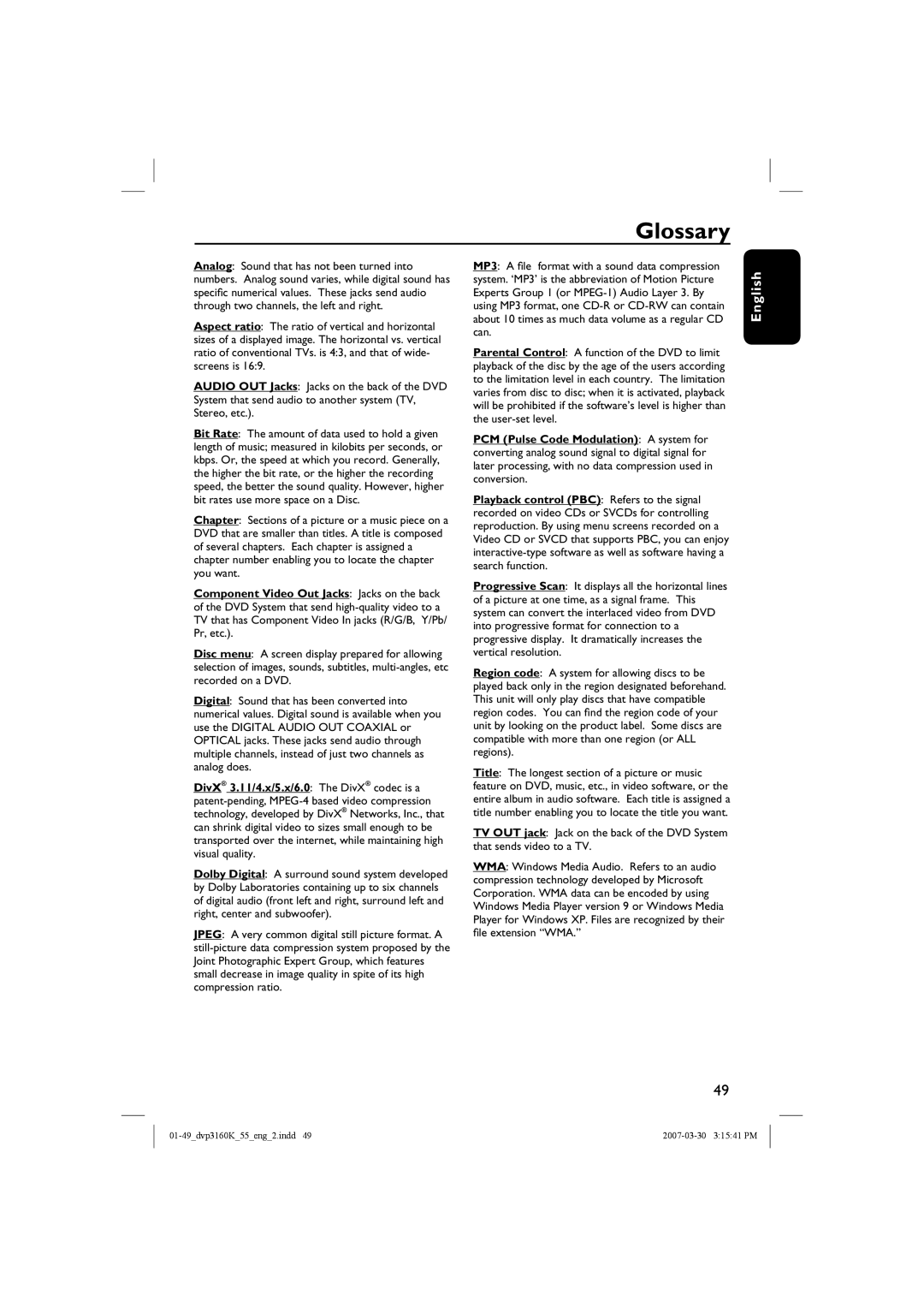 Philips DVP3160K/55 user manual Glossary 