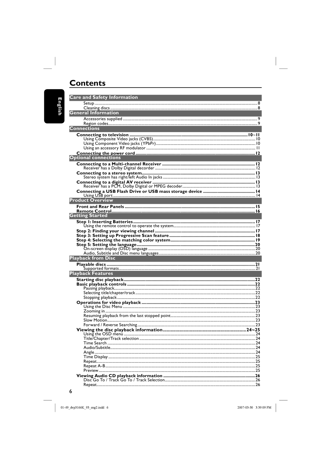 Philips DVP3166K/93 user manual Contents 