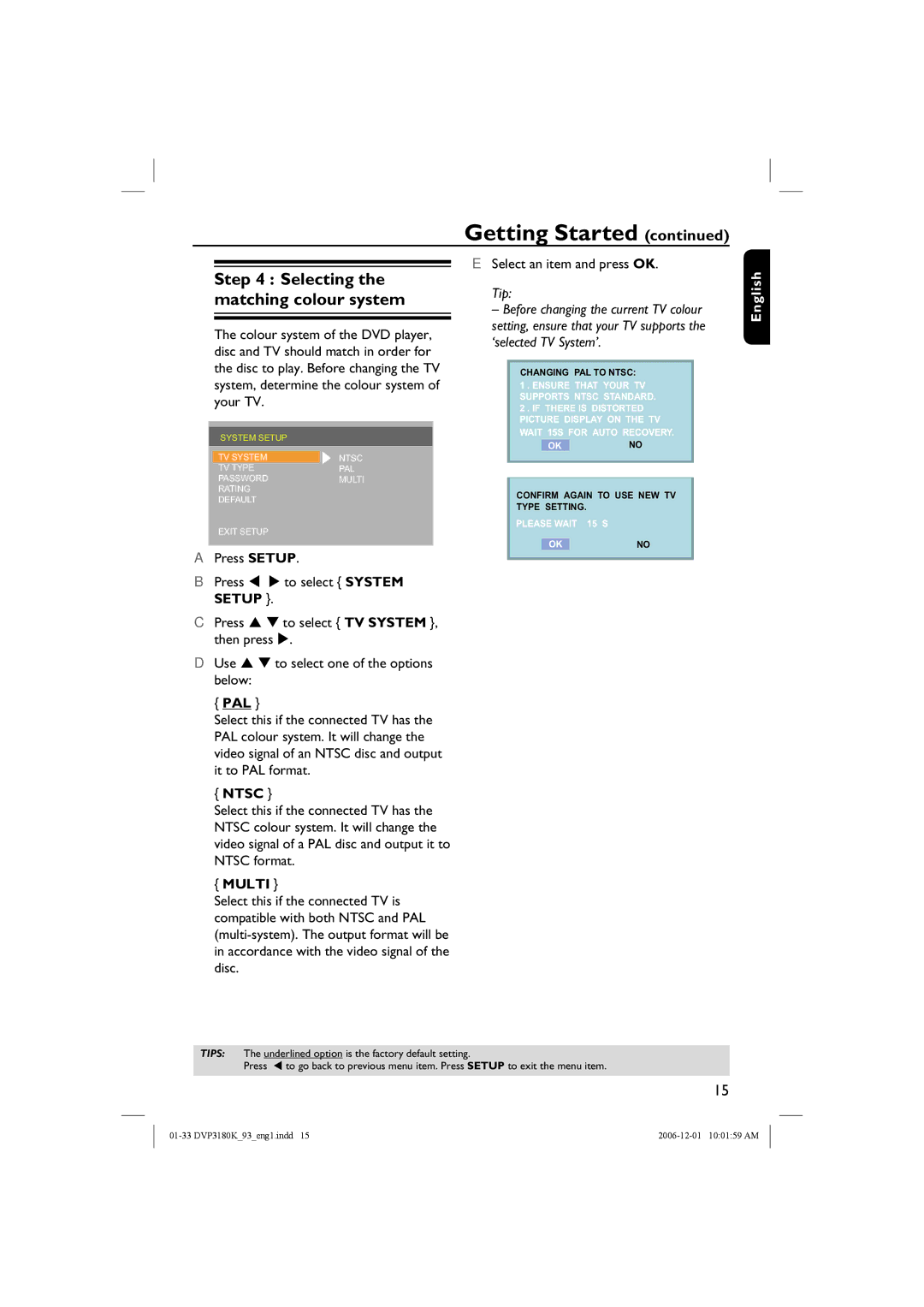 Philips DVP3180K/93 user manual Selecting the matching colour system, Ntsc, Multi 