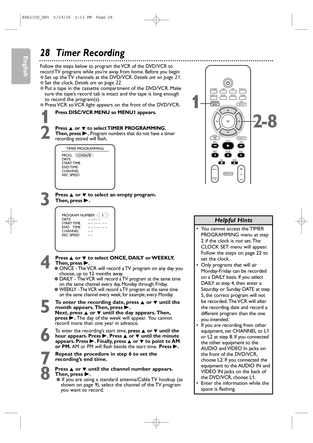 Philips DVP3200V/37B user manual Timer Recording 