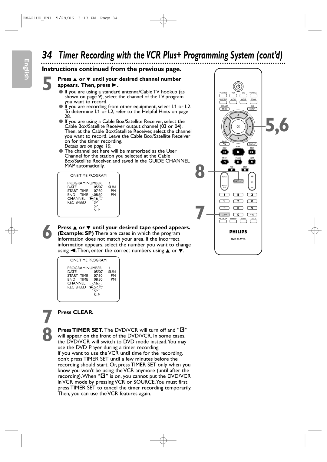 Philips DVP3200V/37B user manual Press K or L until your desired channel number, Appears. Then, press B, Press Clear 