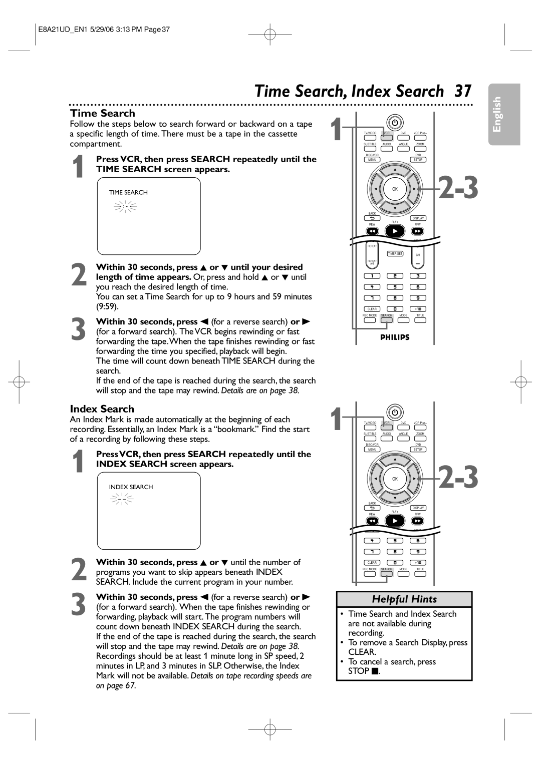 Philips DVP3200V/37B user manual Time Search, Index Search 