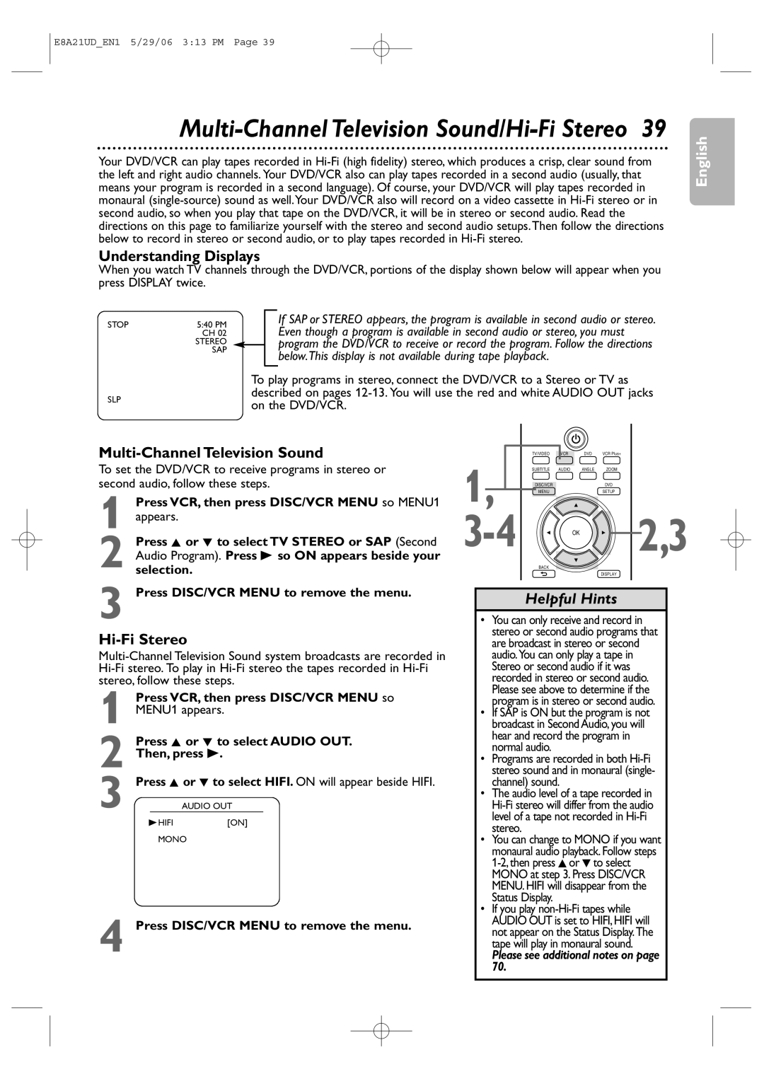 Philips DVP3200V/37B user manual Multi-Channel Television Sound/Hi-Fi Stereo, Understanding Displays 