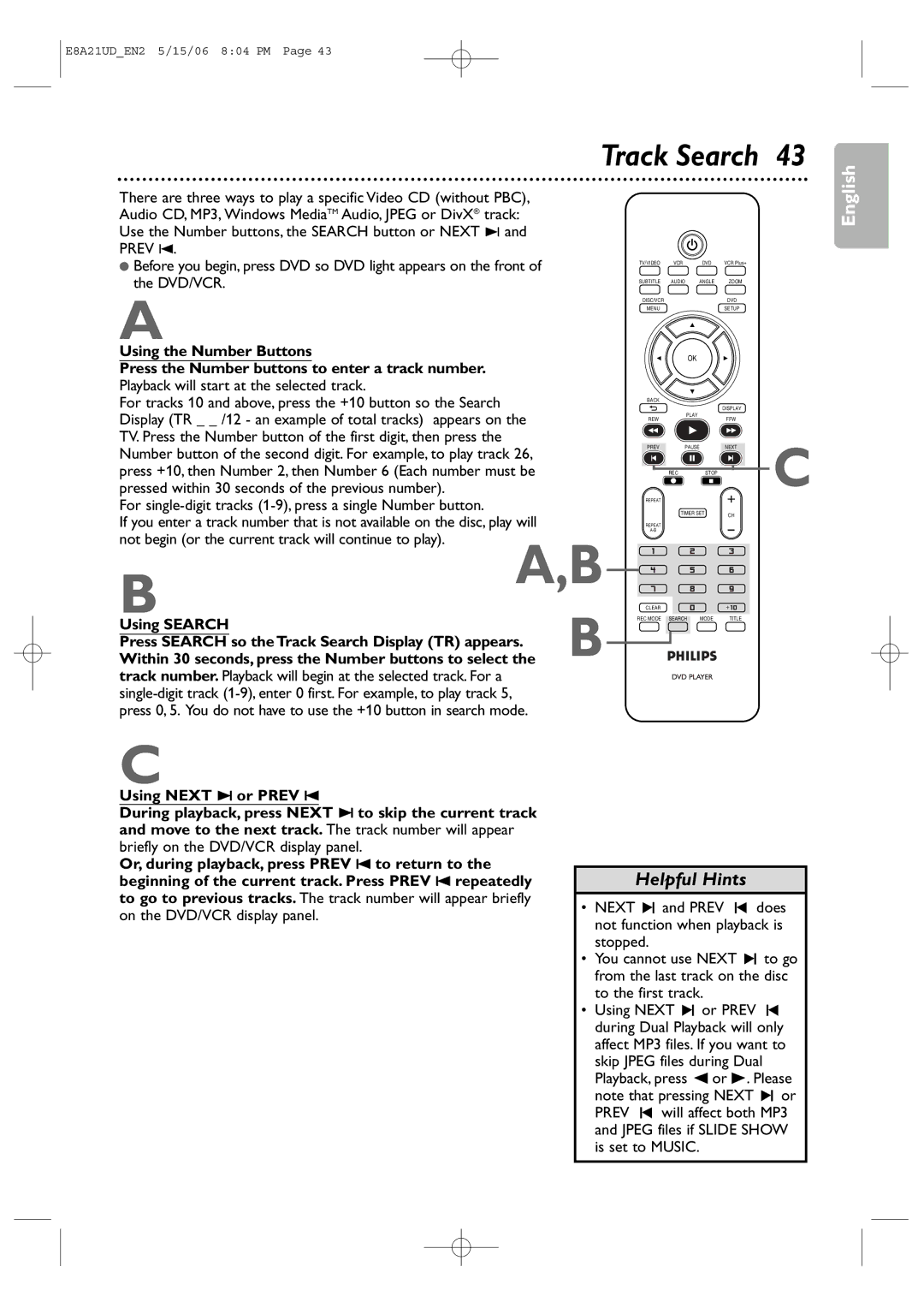 Philips DVP3200V/37B user manual Track Search 