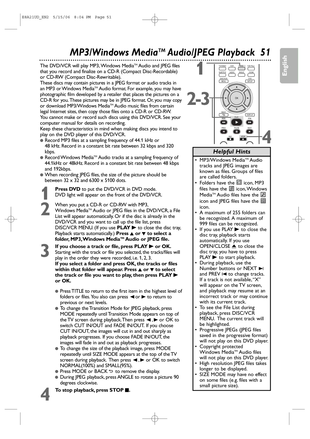 Philips DVP3200V/37B user manual MP3/Windows MediaTM Audio/JPEG Playback, When you put a CD-R or CD-RW with MP3 