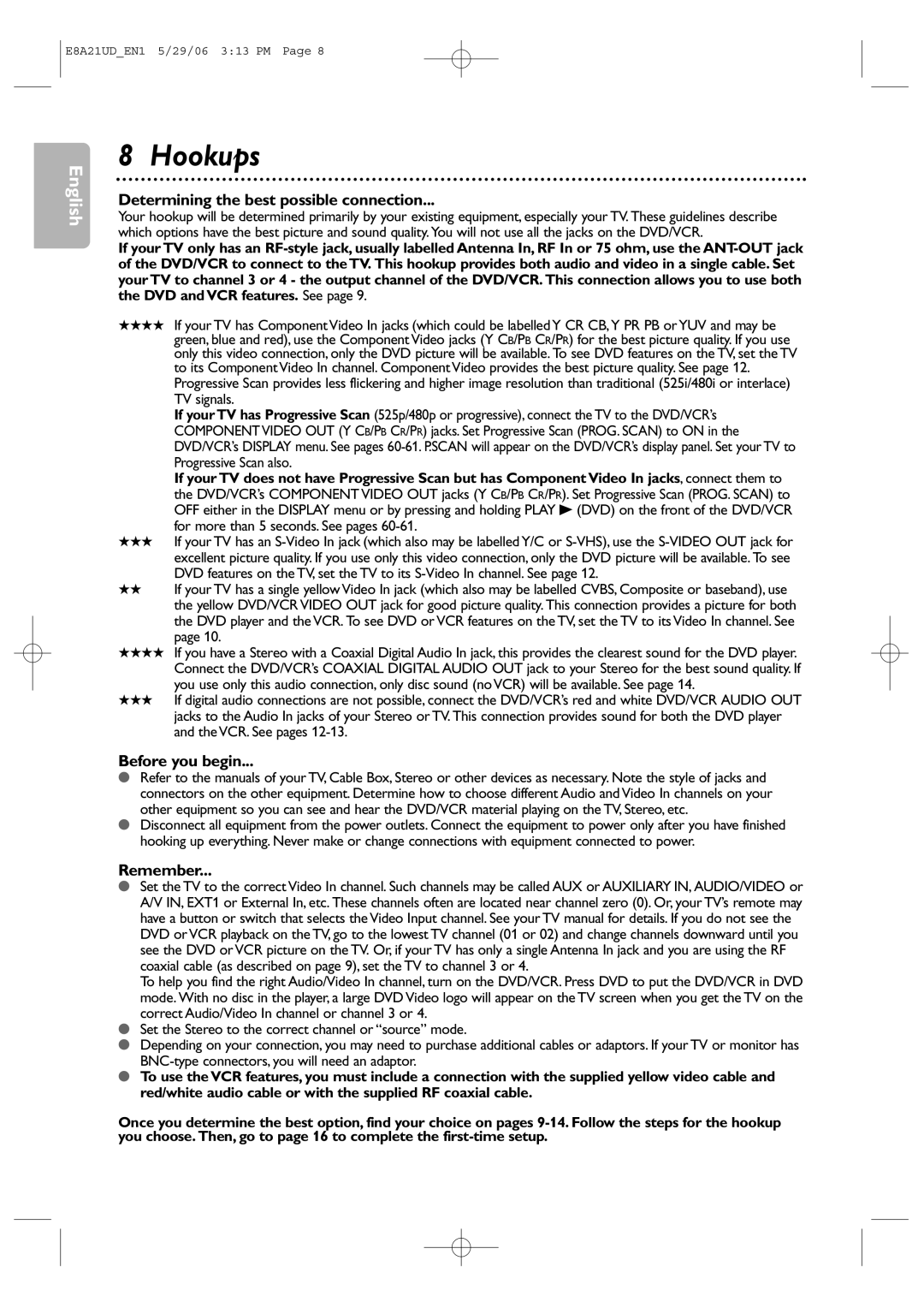 Philips DVP3200V/37B user manual Hookups, Determining the best possible connection 