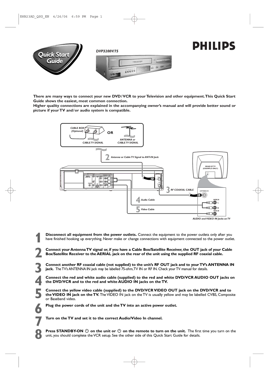 Philips DVP3200V/75 quick start 