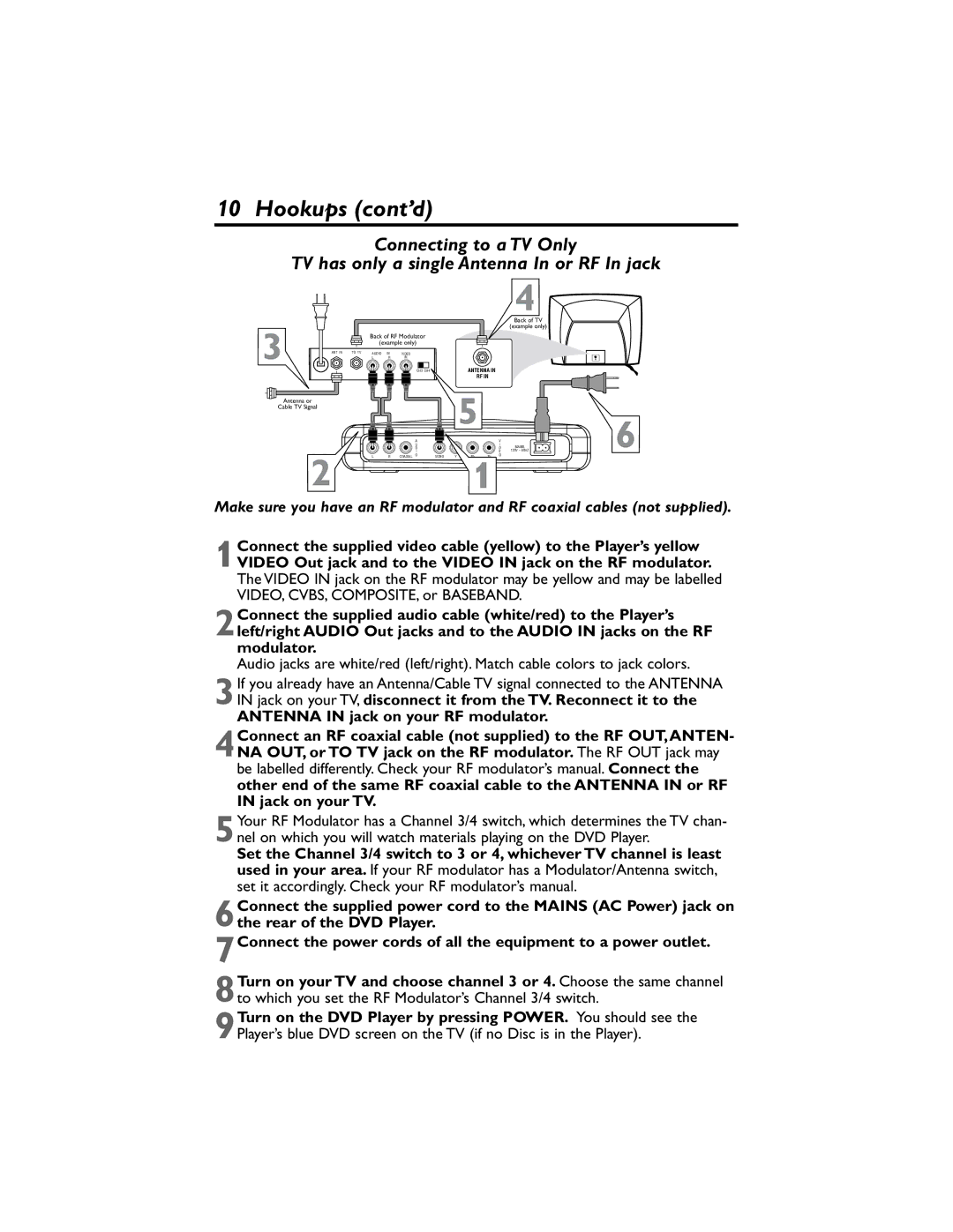 Philips DVP320F/17 owner manual Hookups cont’d 