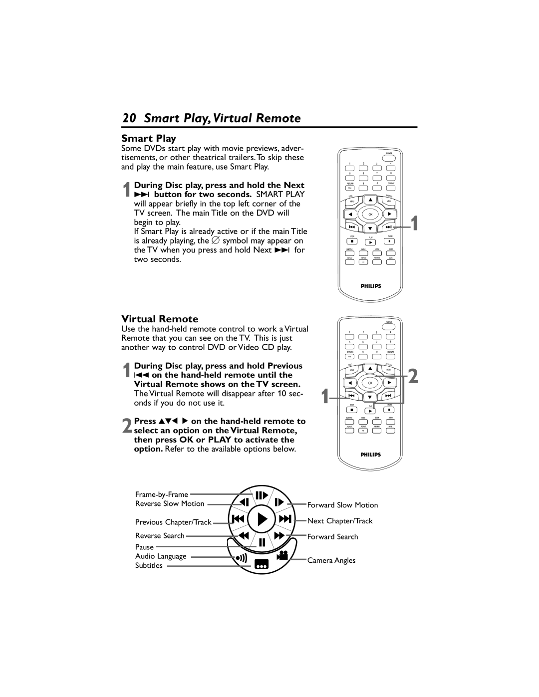 Philips DVP320F/17 owner manual Smart Play,Virtual Remote 