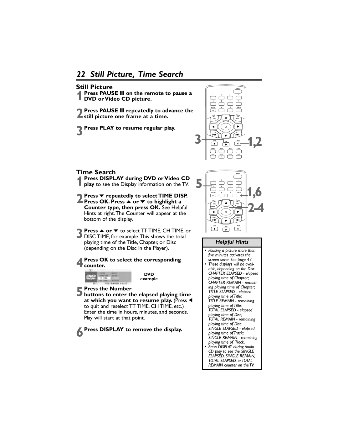 Philips DVP320F/17 owner manual Still Picture, Time Search 