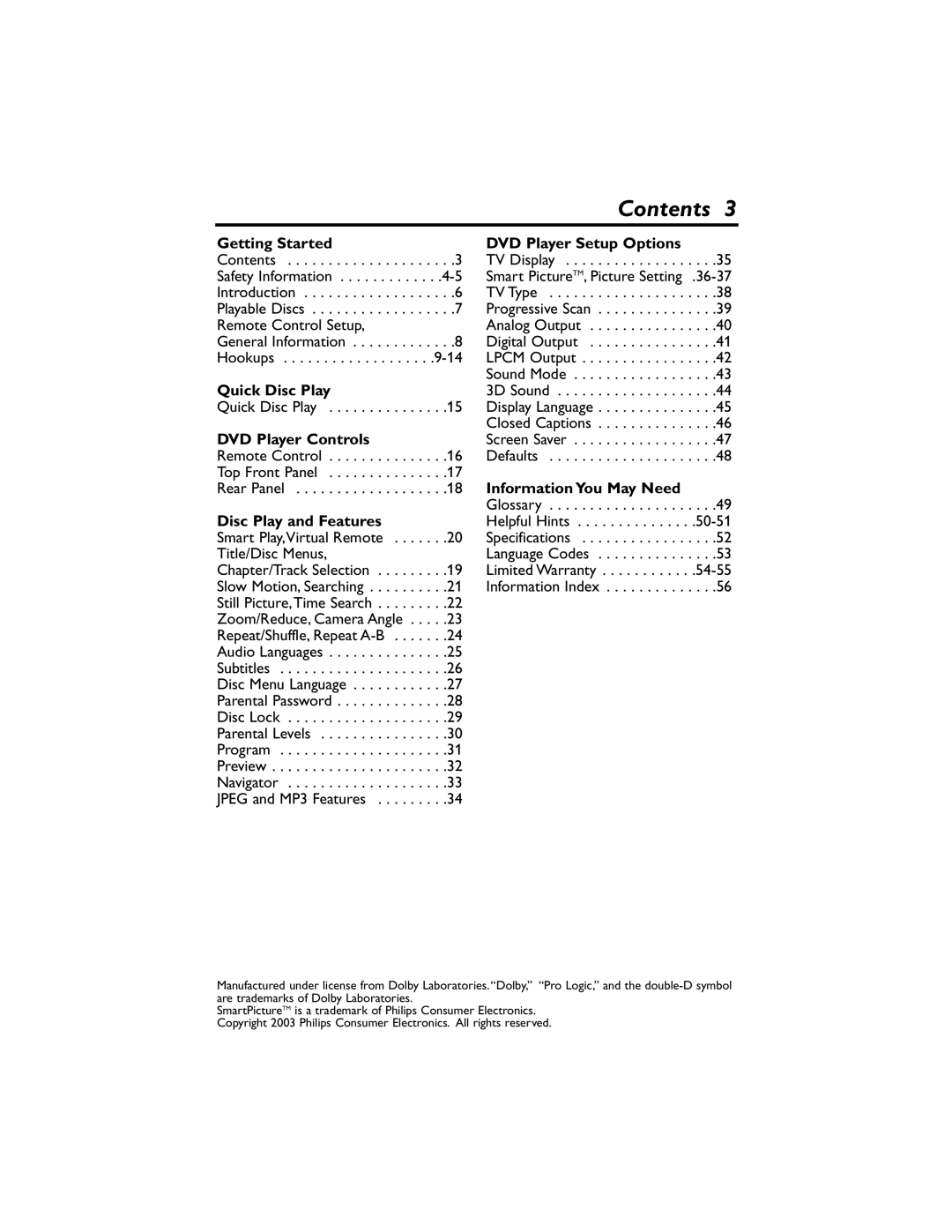 Philips DVP320F/17 owner manual Contents 