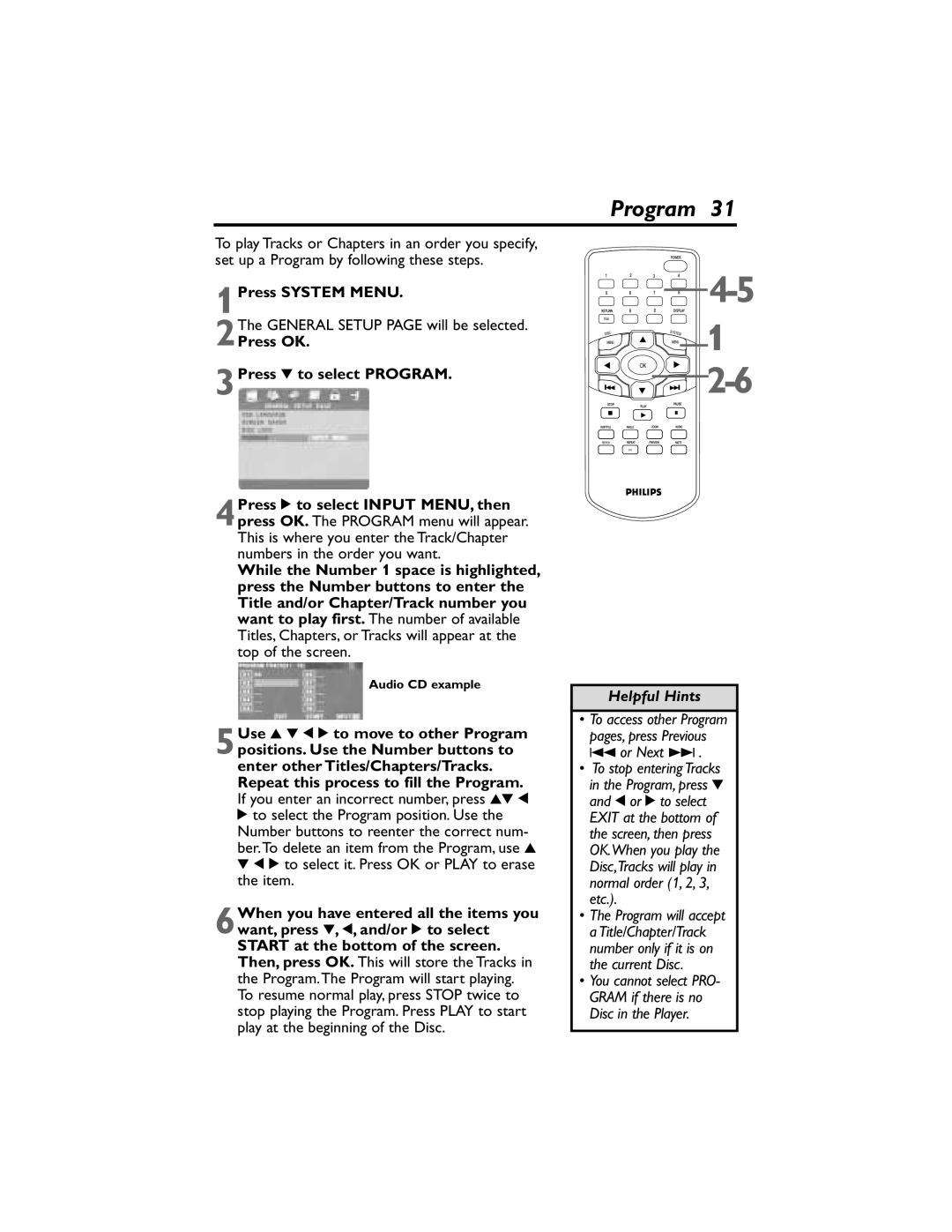 Philips DVP320F/17 owner manual Press OK 3Press 4 to select Program 