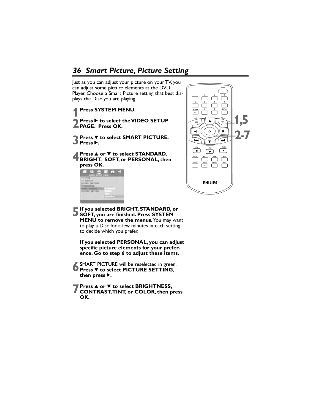 Philips DVP320F/17 owner manual Smart Picture, Picture Setting 