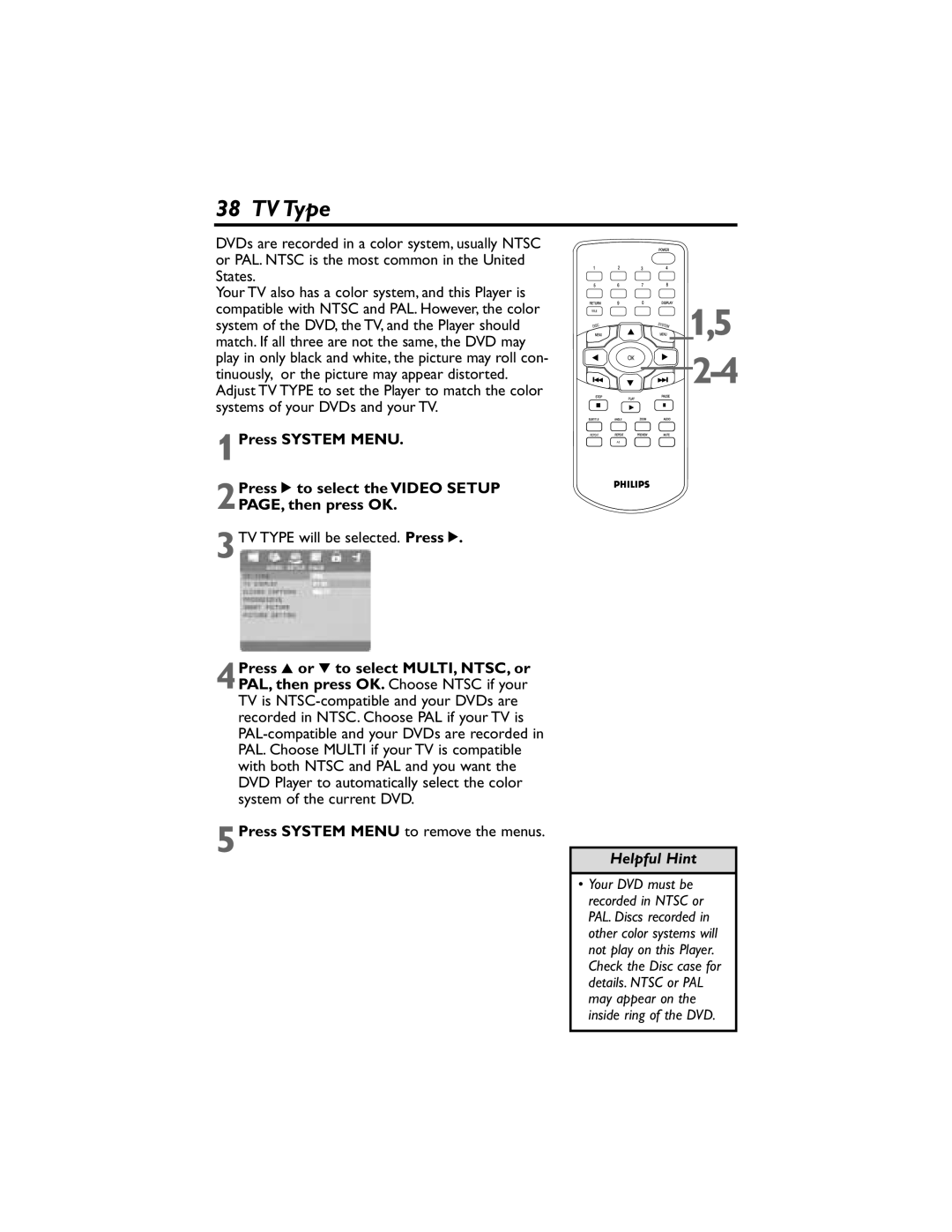 Philips DVP320F/17 owner manual TV Type 