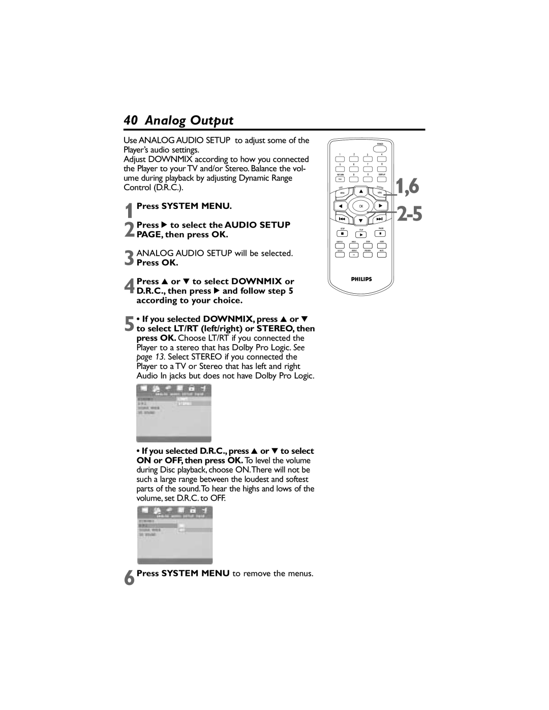 Philips DVP320F/17 owner manual Analog Output 